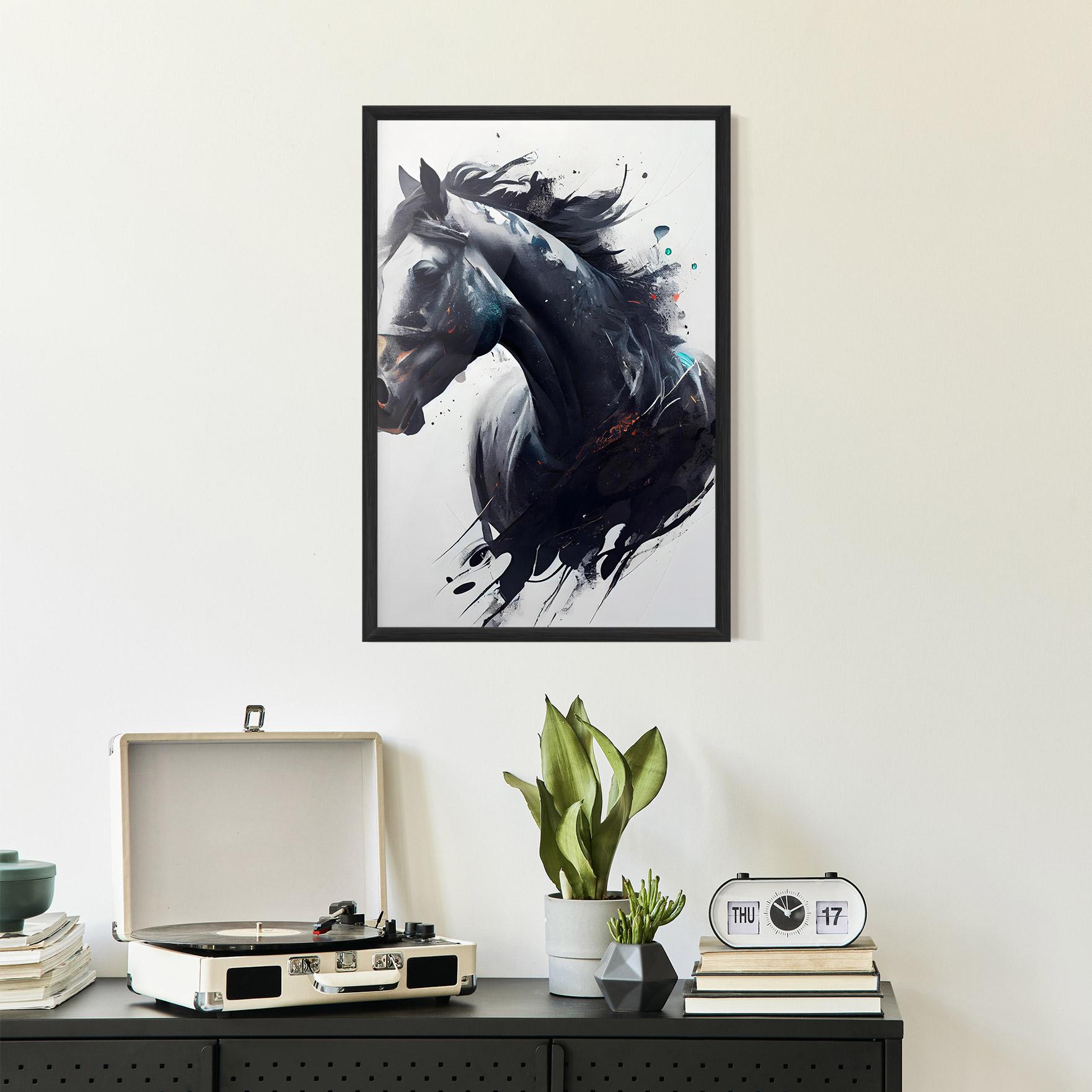 Poster Înrămat Black Paint Horse mockup 2