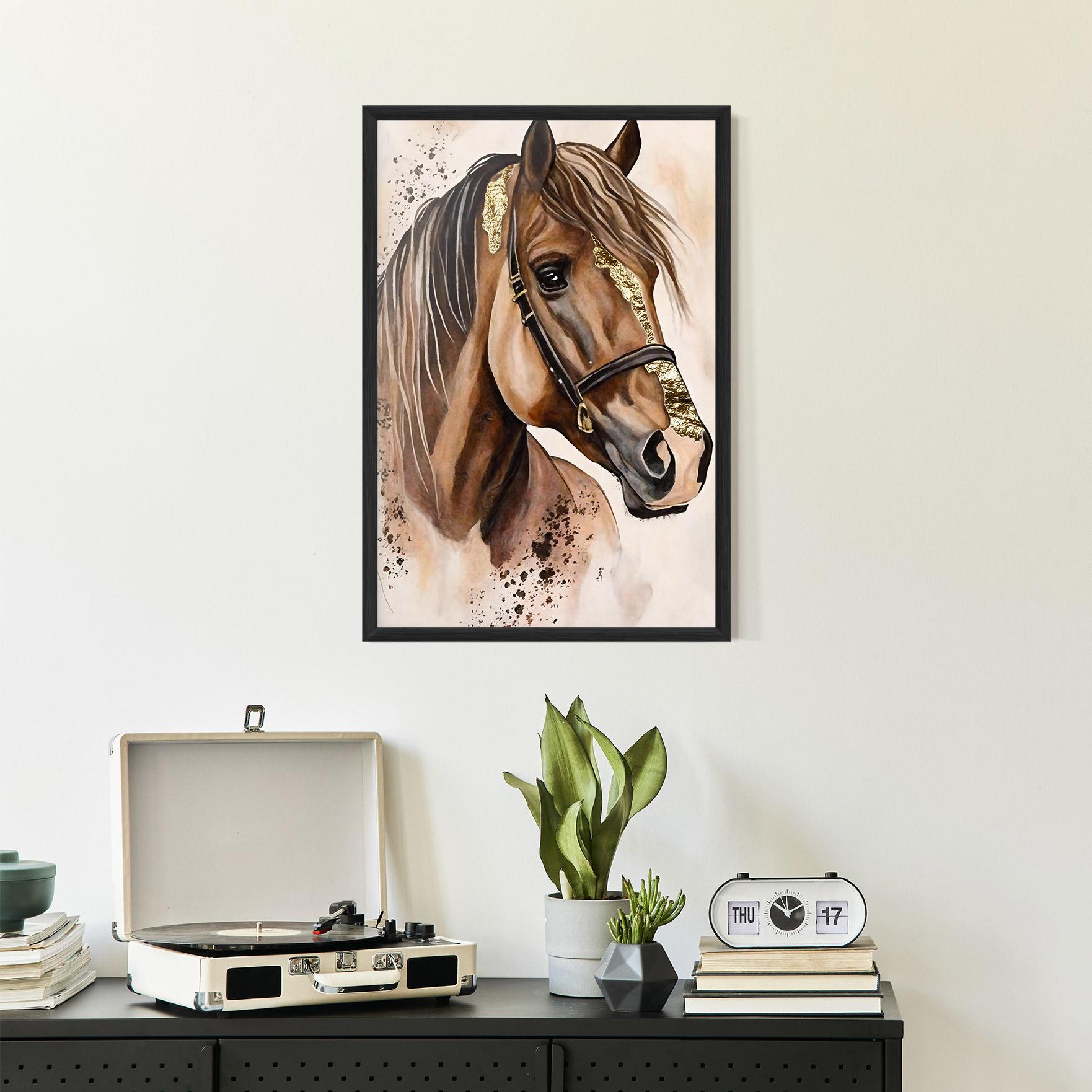 Poster Înrămat Gold Horse Painting mockup 2