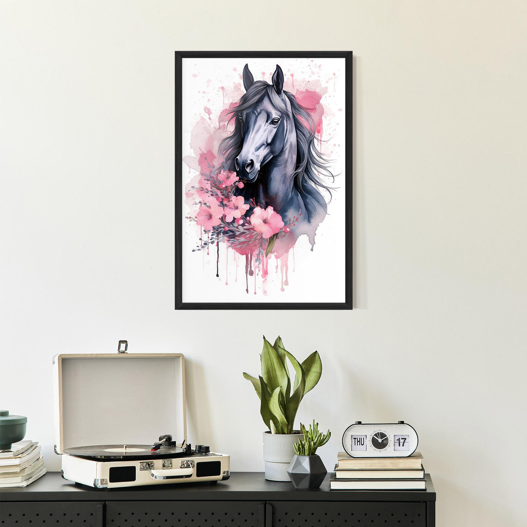 Poster Înrămat Pink Flowers Horse mockup 2