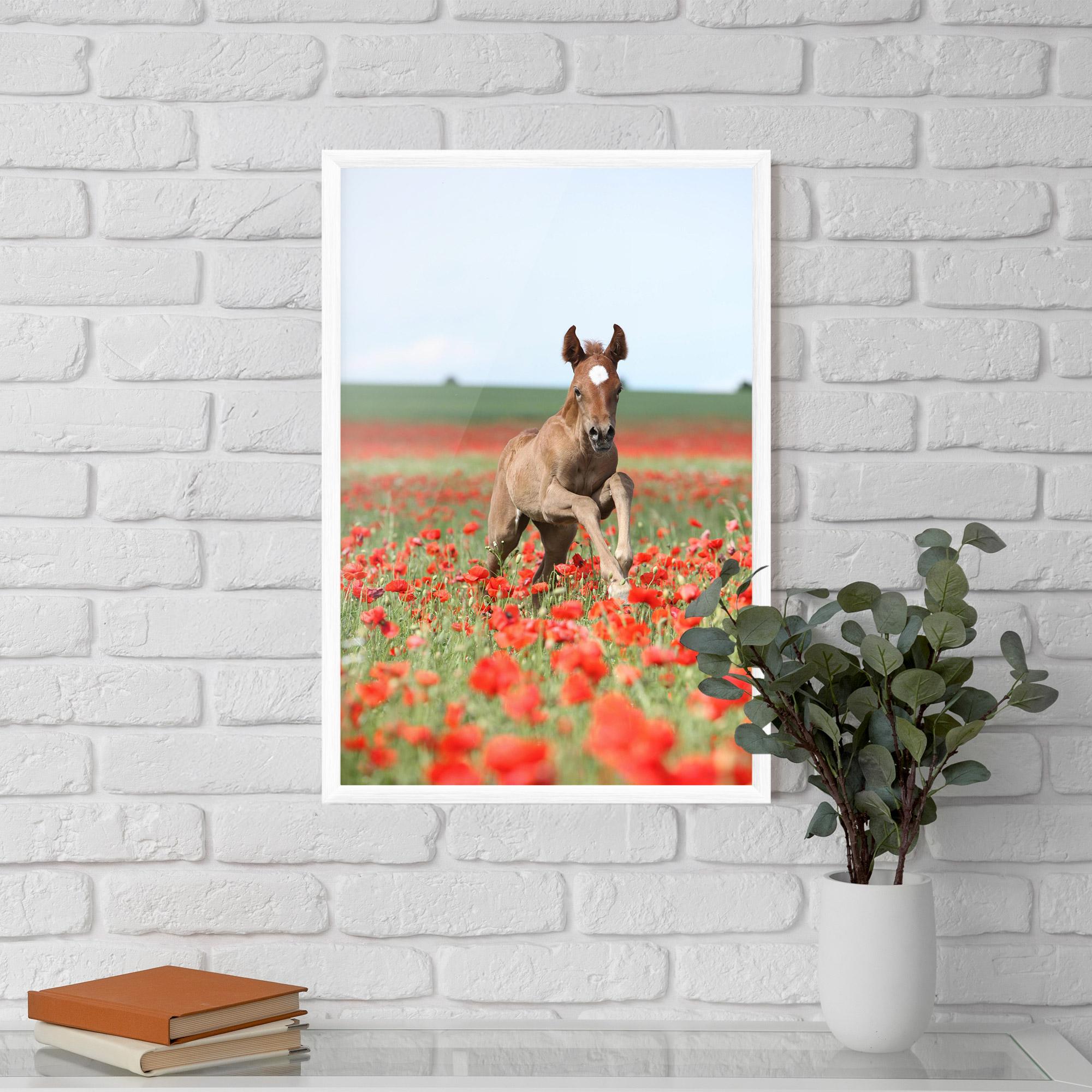 Poster Înrămat Red Flowers Horse mockup 5