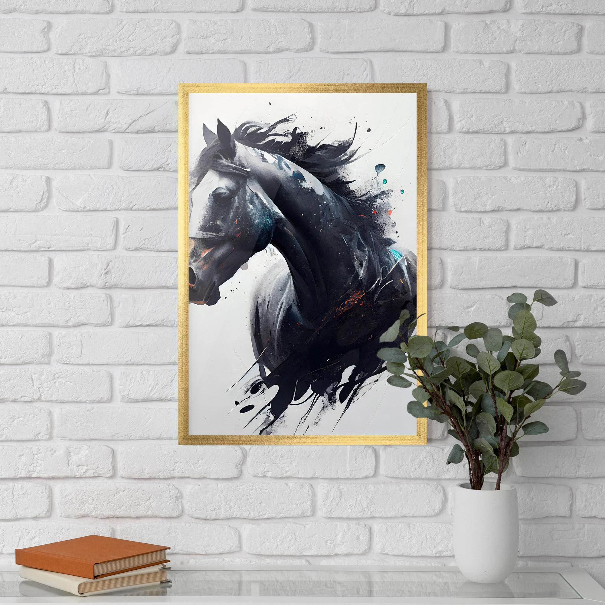 Poster Înrămat Black Paint Horse mockup 5