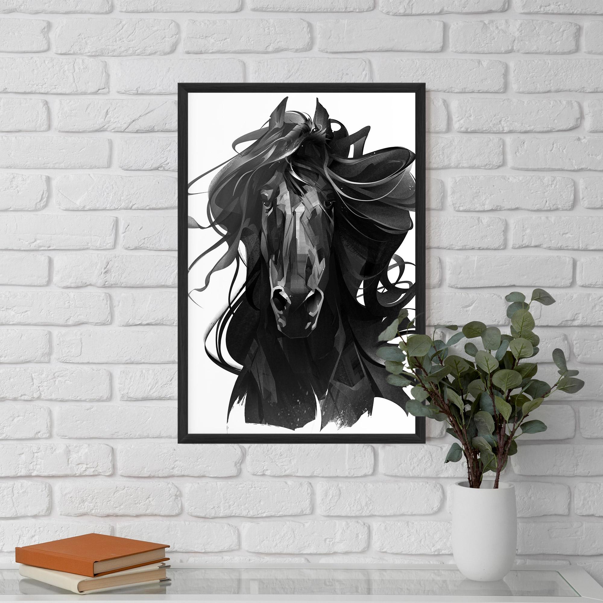 Poster Înrămat Black Horse Portrait mockup 5
