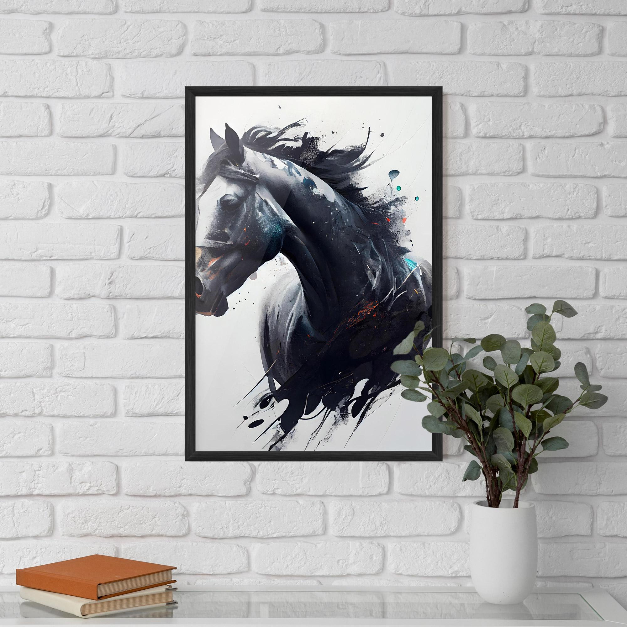 Poster Înrămat Black Paint Horse mockup 5
