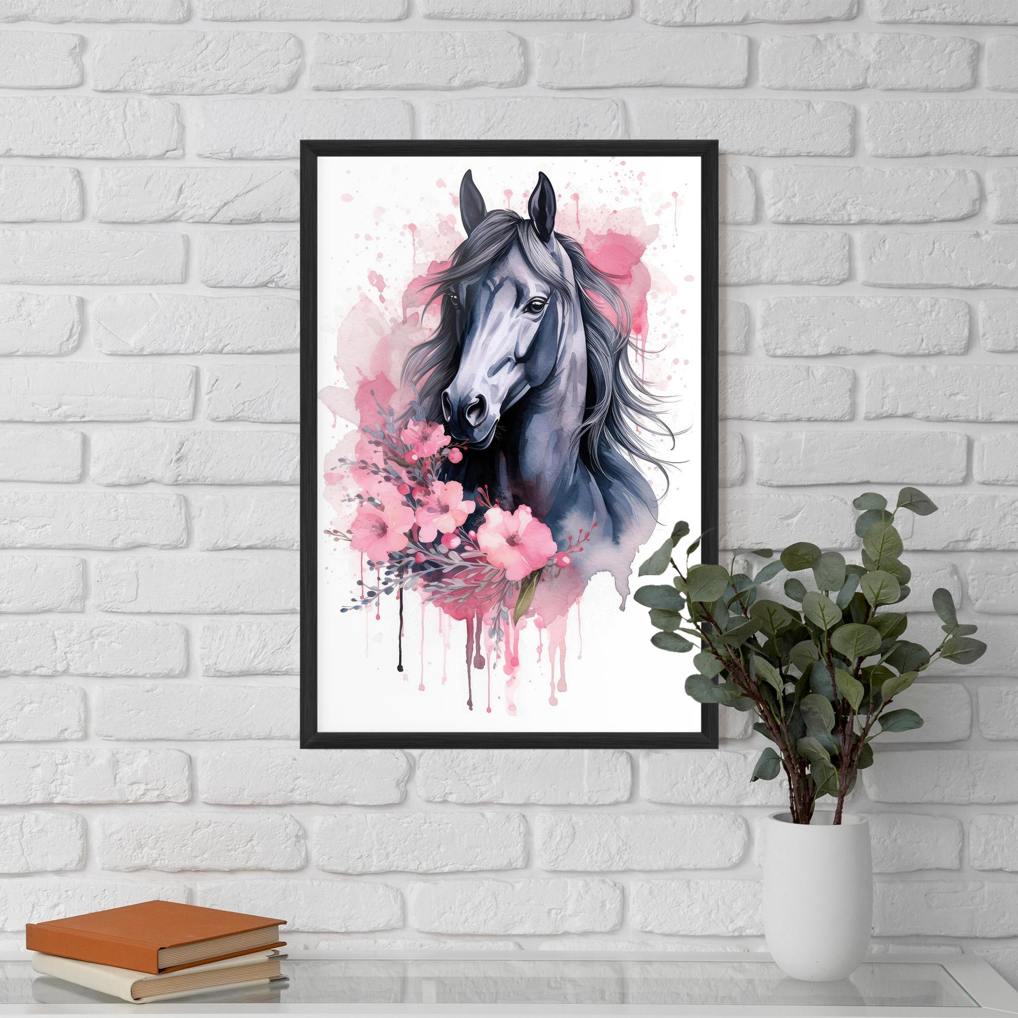 Poster Înrămat Pink Flowers Horse mockup 5