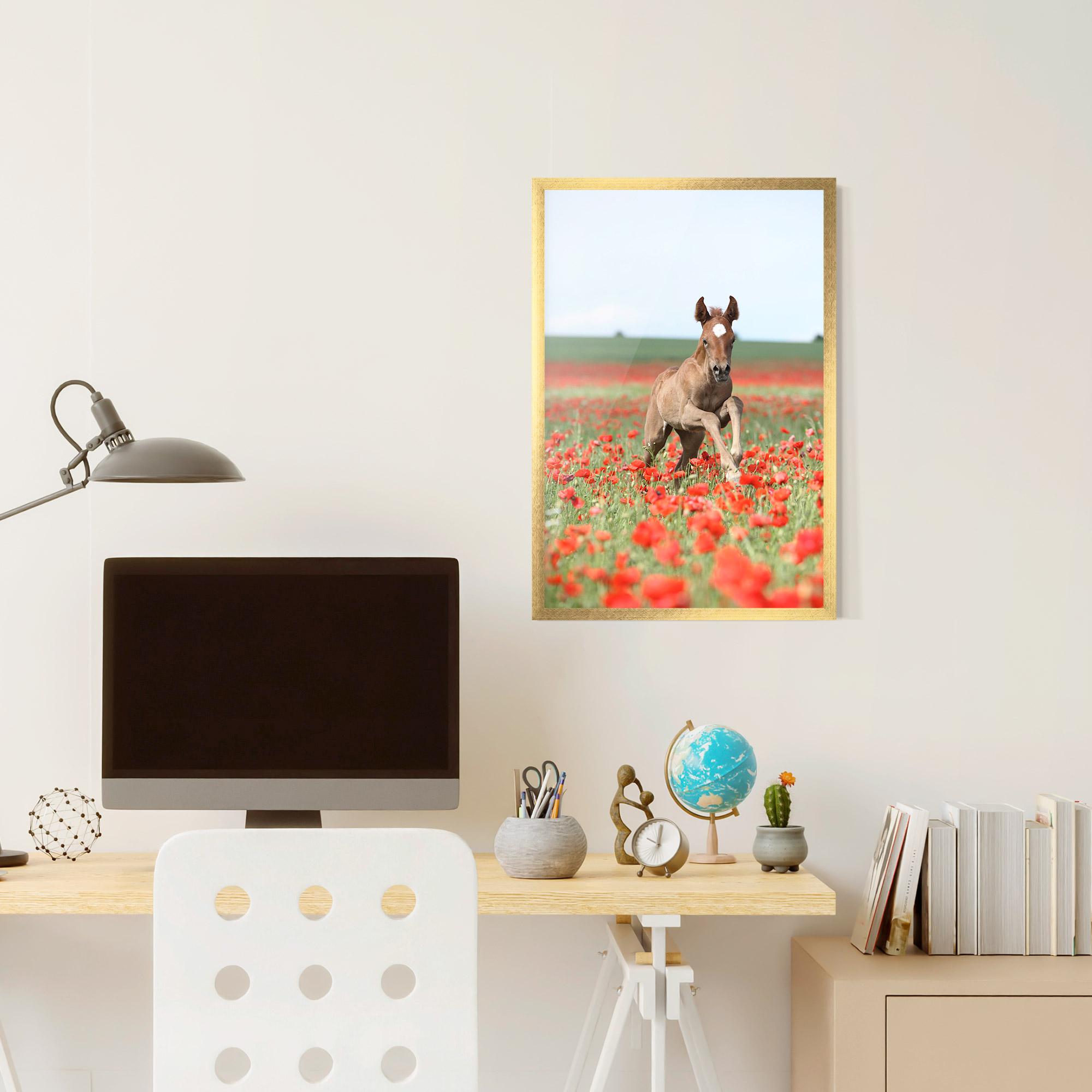 Poster Înrămat Red Flowers Horse mockup 6