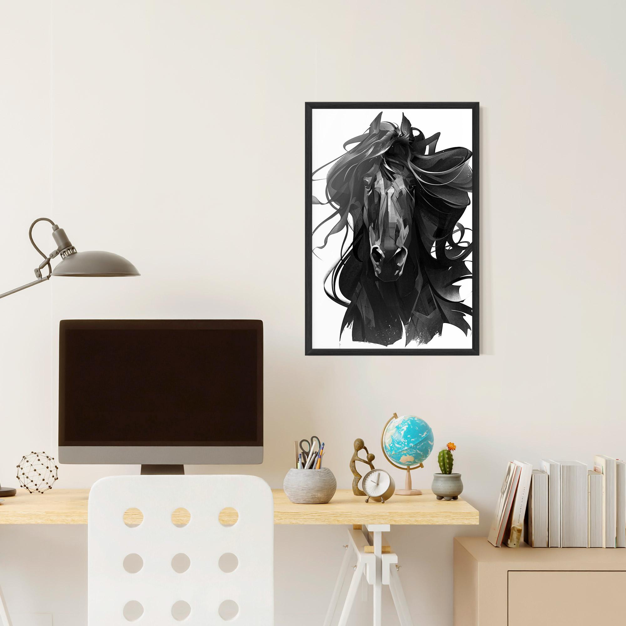 Poster Înrămat Black Horse Portrait mockup 6