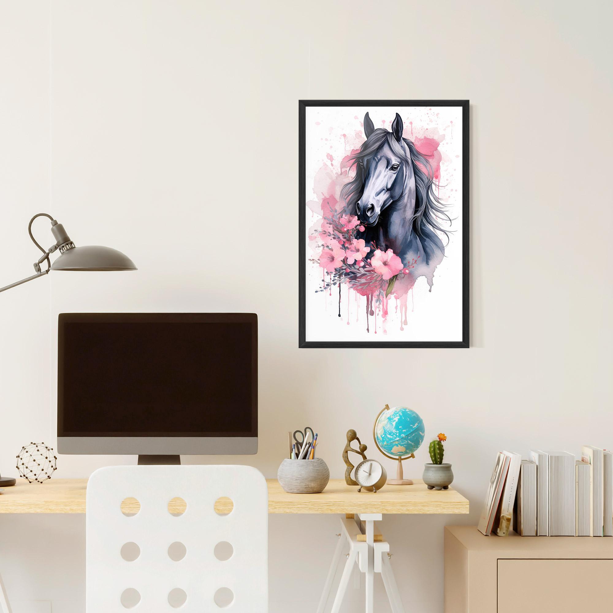 Poster Înrămat Pink Flowers Horse mockup 6