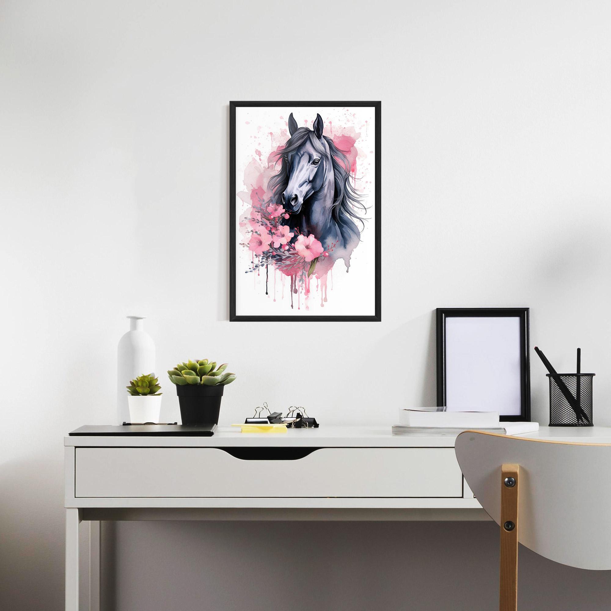 Poster Înrămat Pink Flowers Horse mockup 7