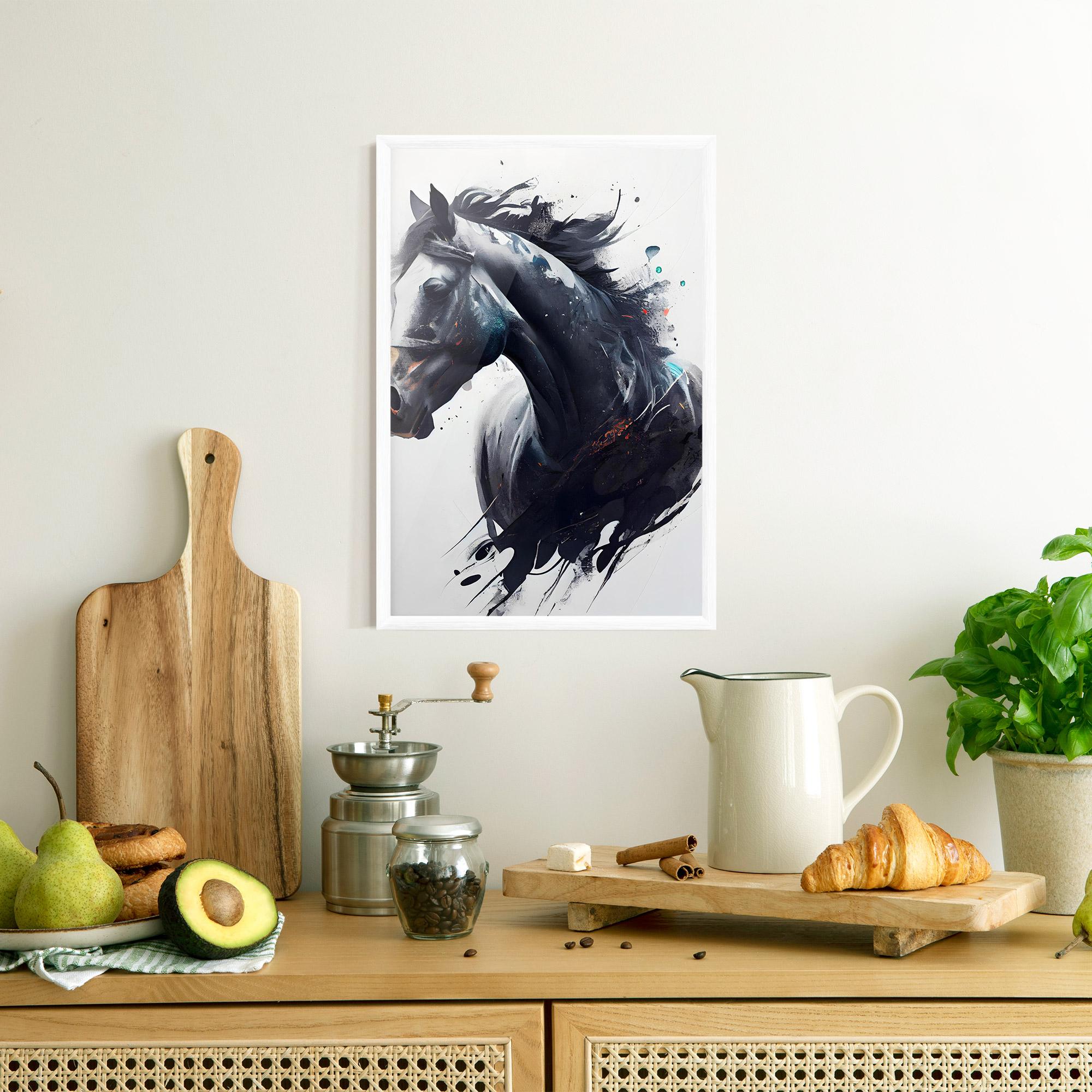 Poster Înrămat Black Paint Horse mockup 8