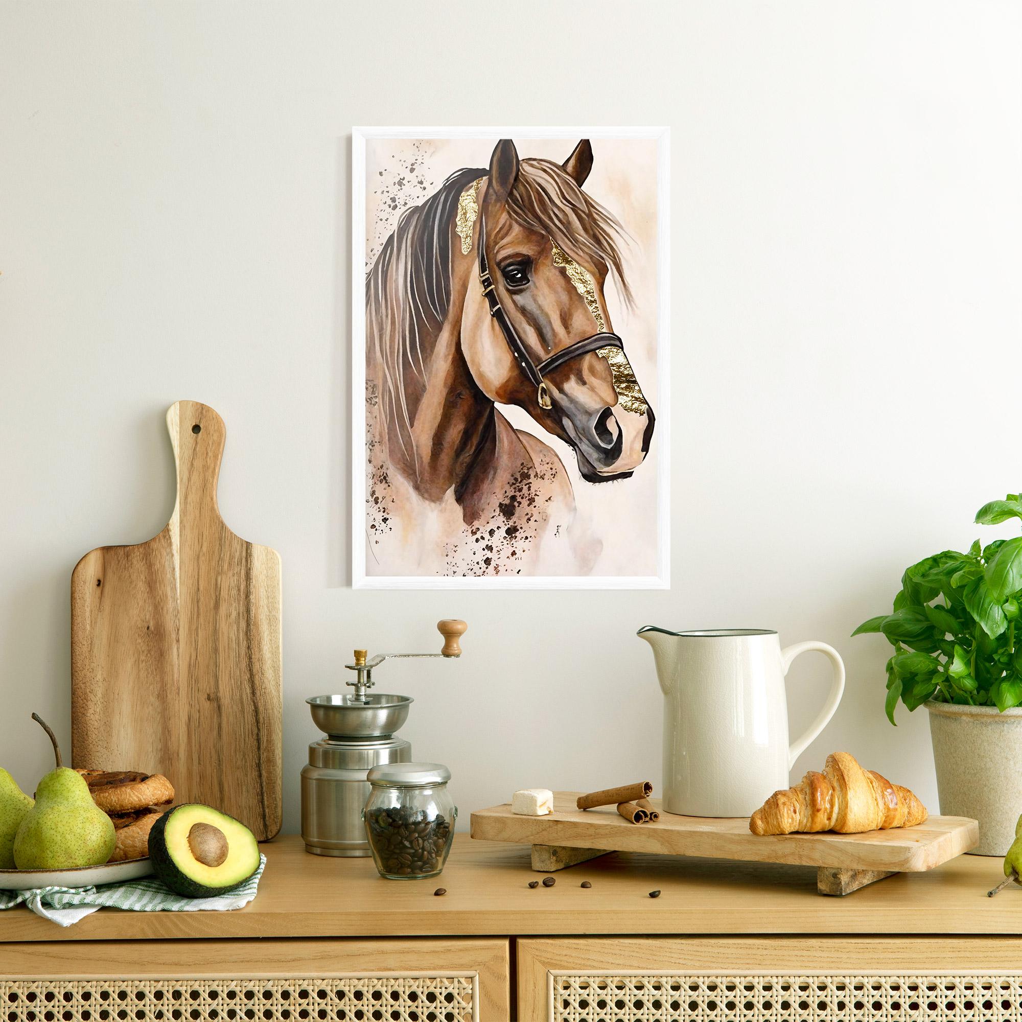 Poster Înrămat Gold Horse Painting mockup 8