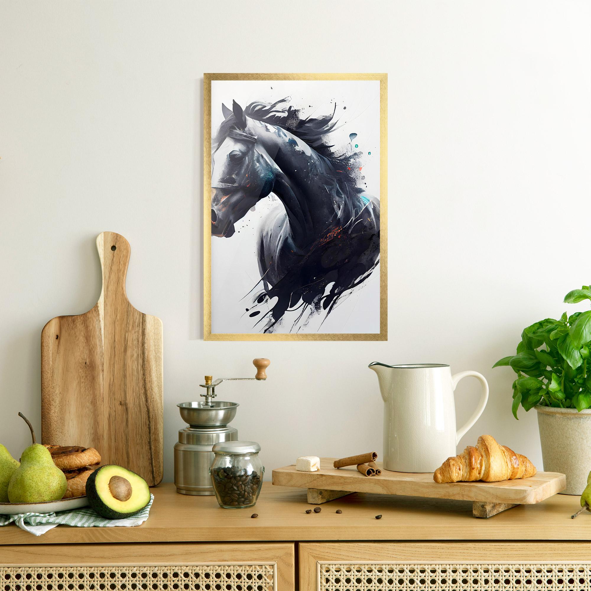 Poster Înrămat Black Paint Horse mockup 8