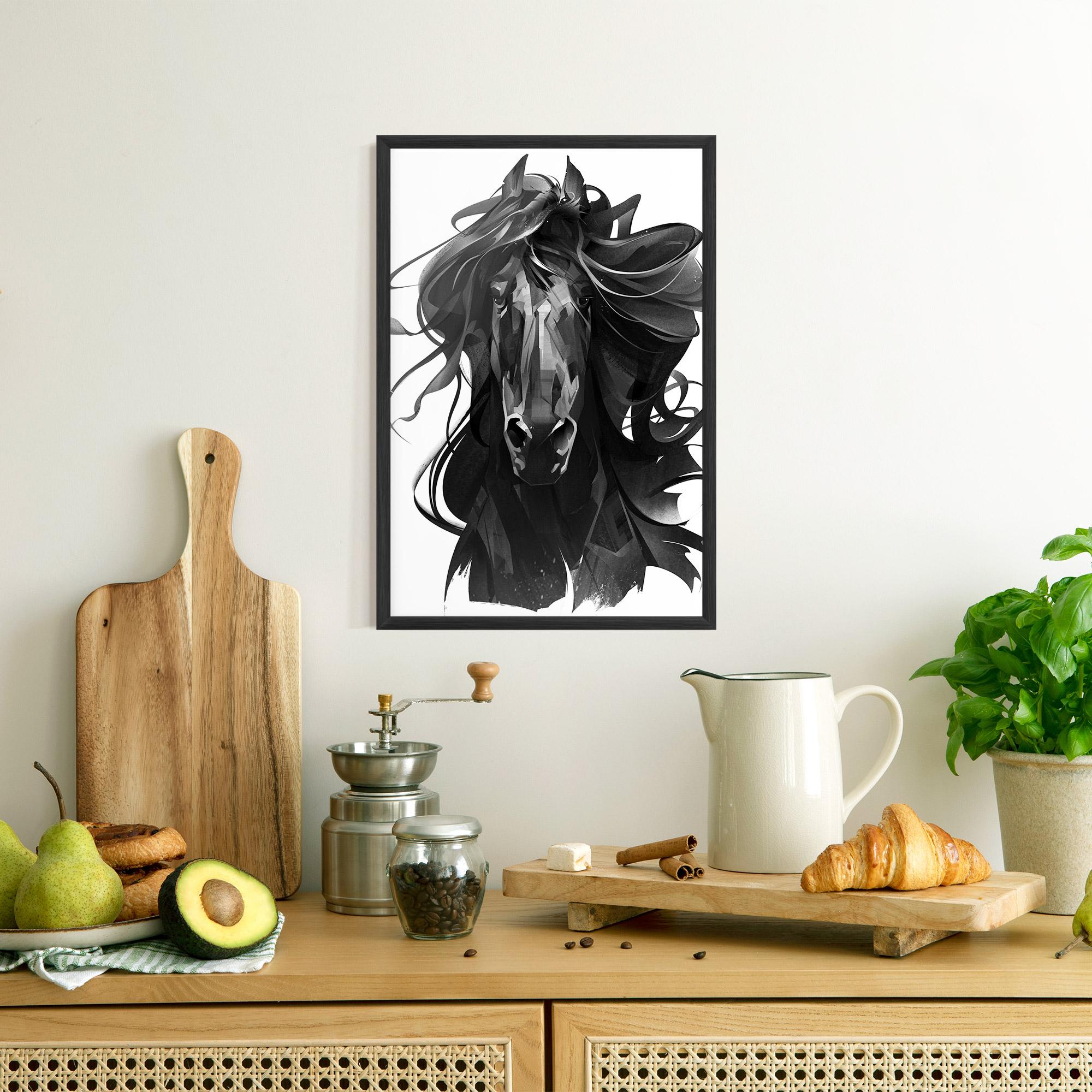 Poster Înrămat Black Horse Portrait mockup 8