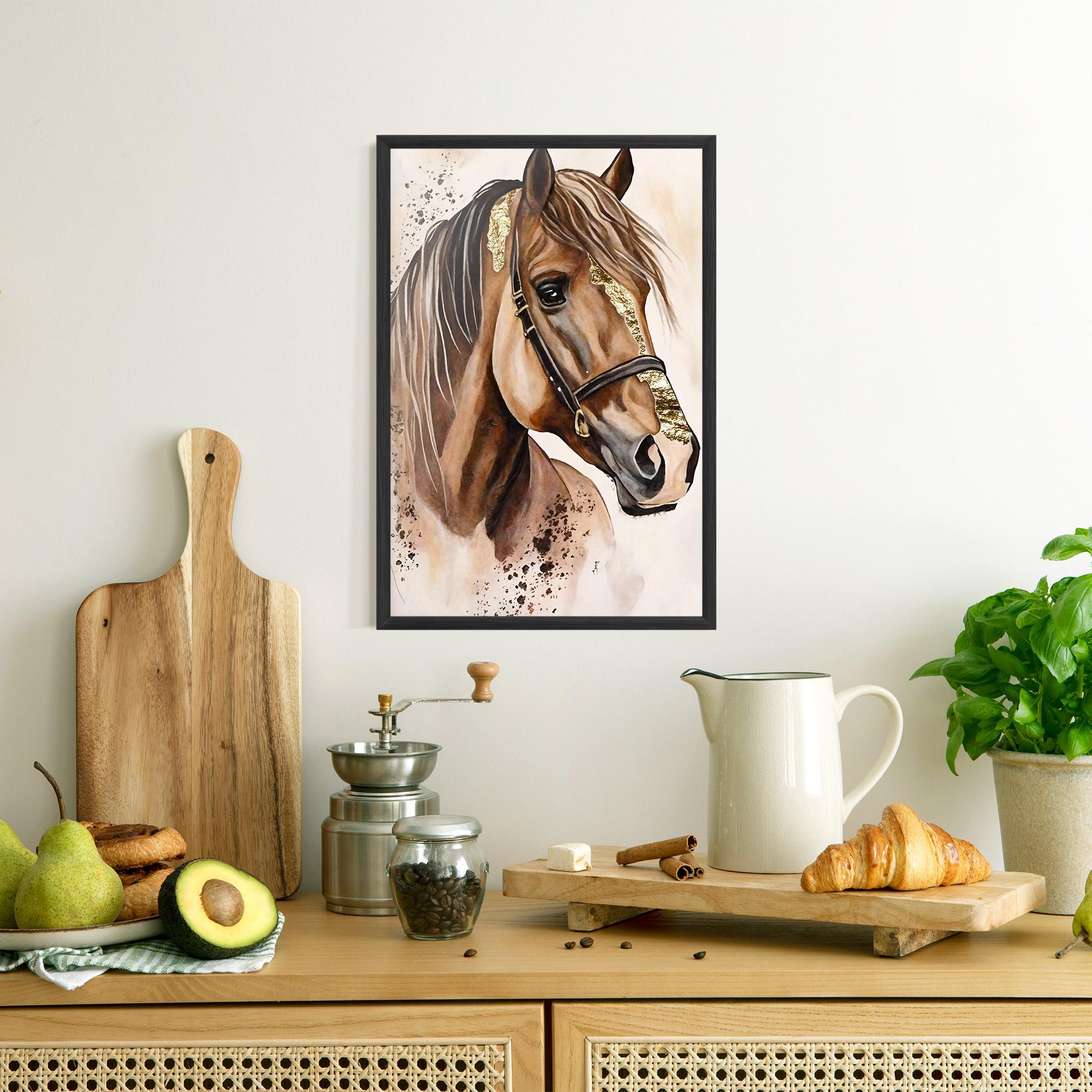 Poster Înrămat Gold Horse Painting mockup 8