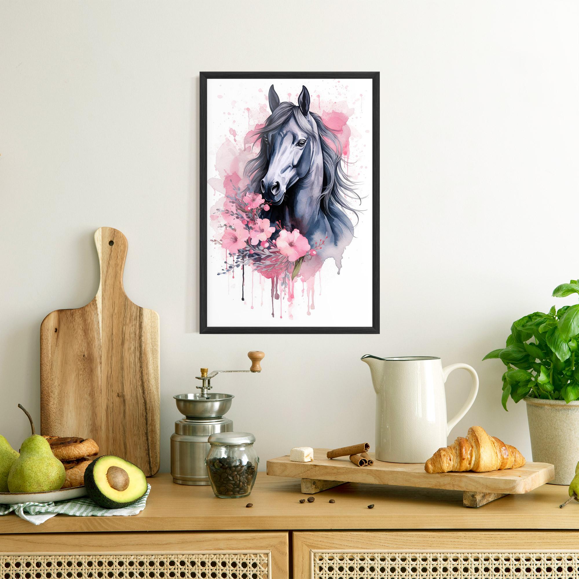 Poster Înrămat Pink Flowers Horse mockup 8