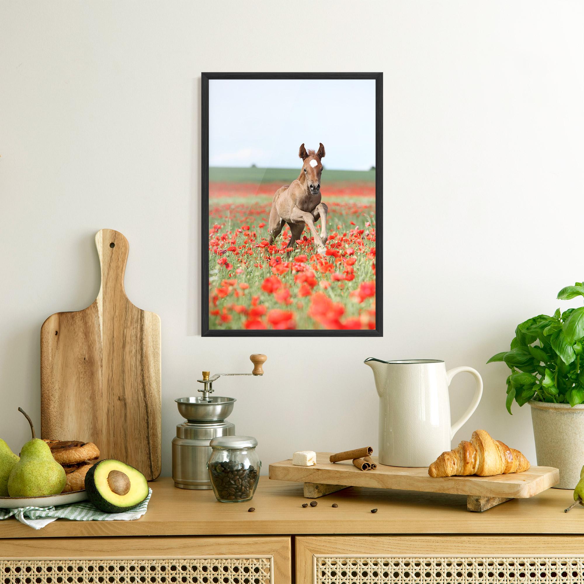 Poster Înrămat Red Flowers Horse mockup 8