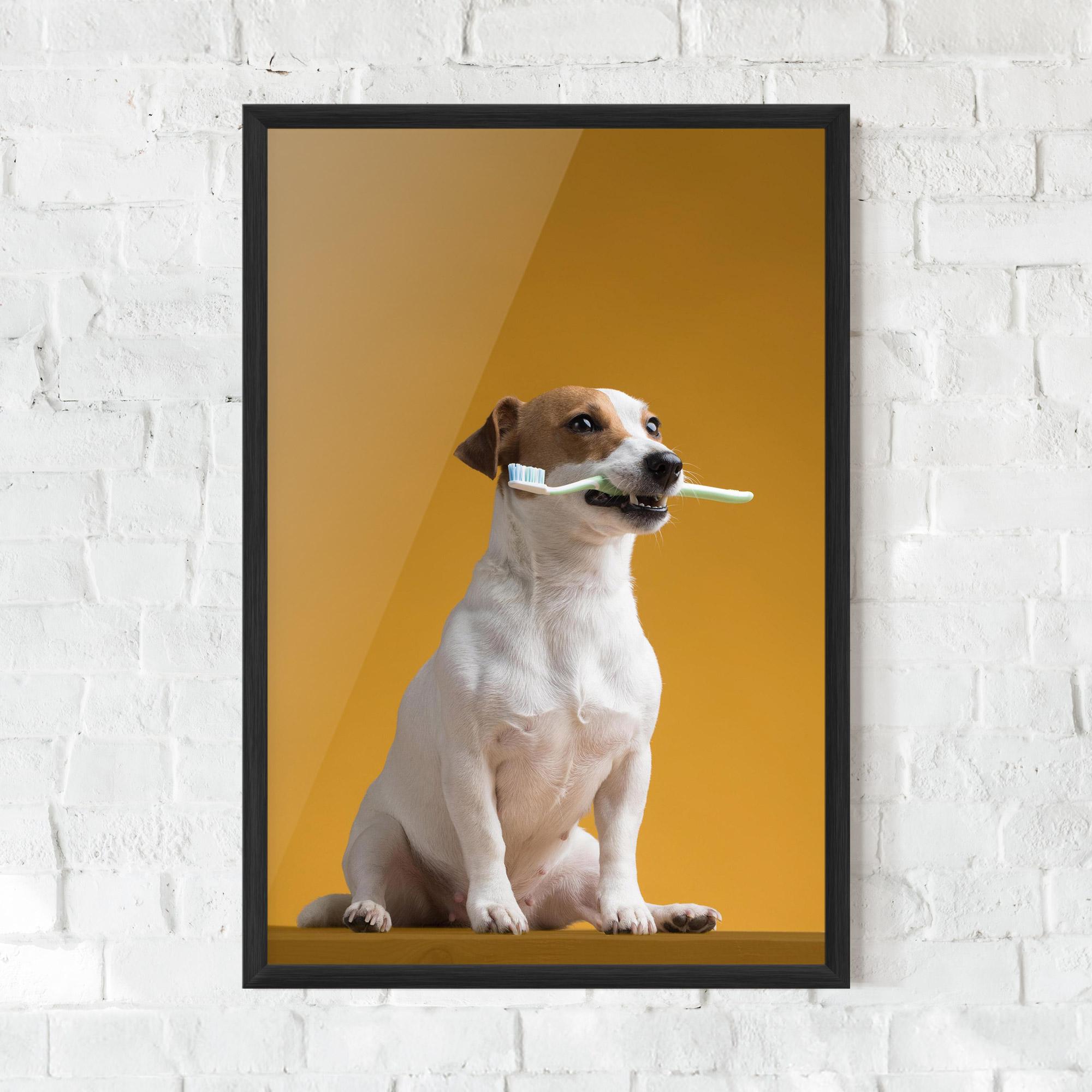 Poster Înrămat Toothbrush Dog mockup 0
