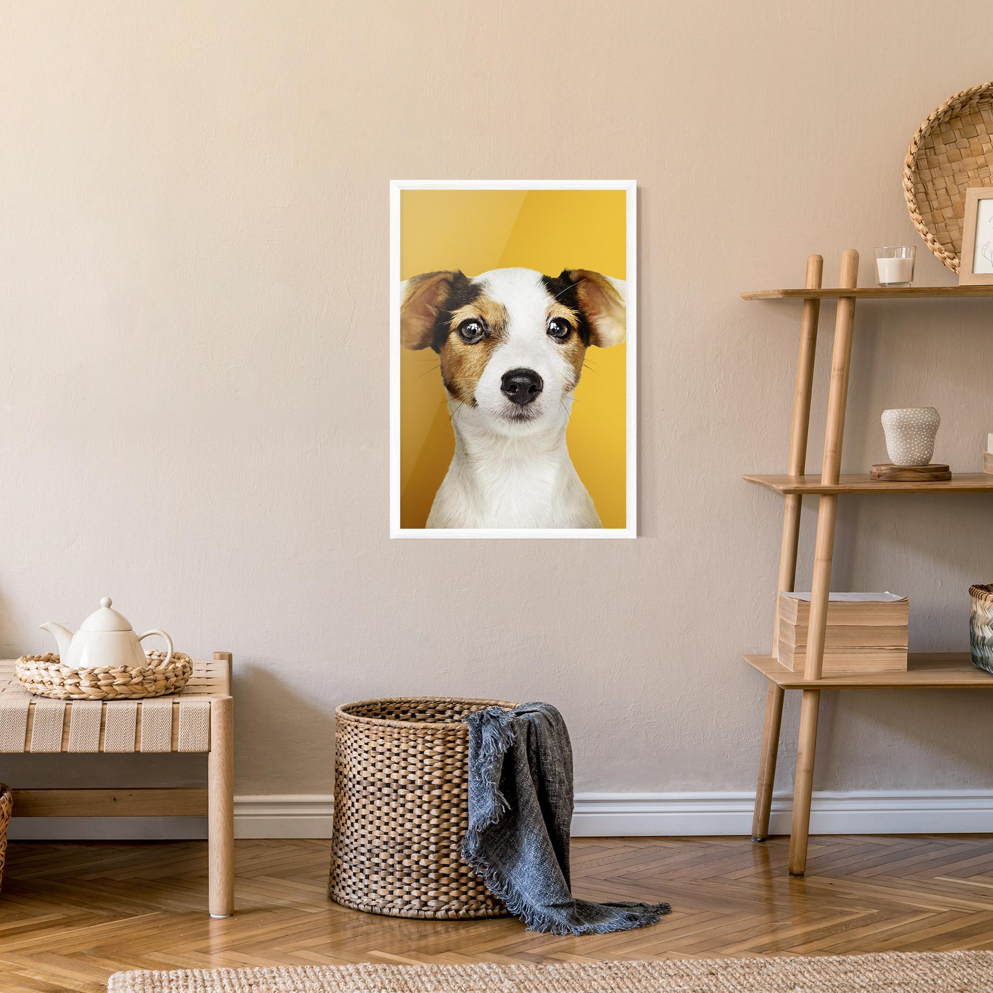 Poster Înrămat Puppy On Yellow mockup 9