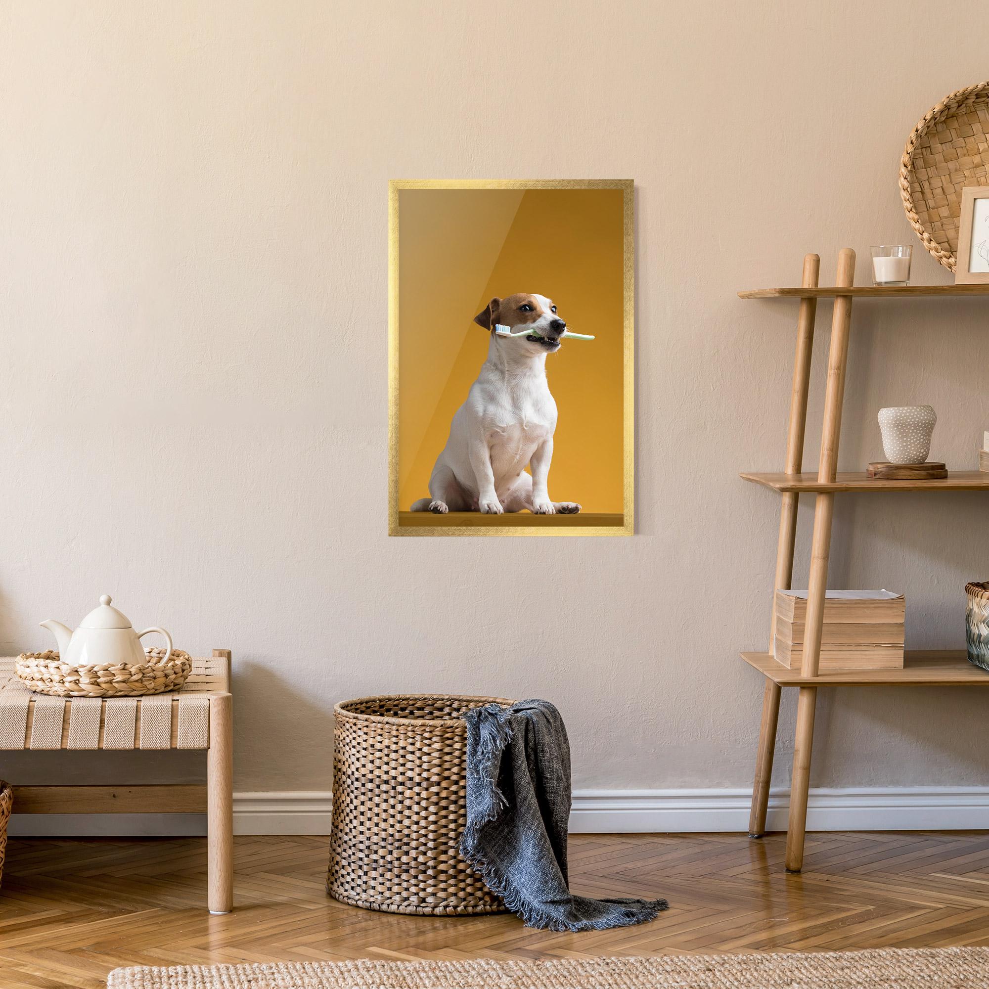 Poster Înrămat Toothbrush Dog mockup 9
