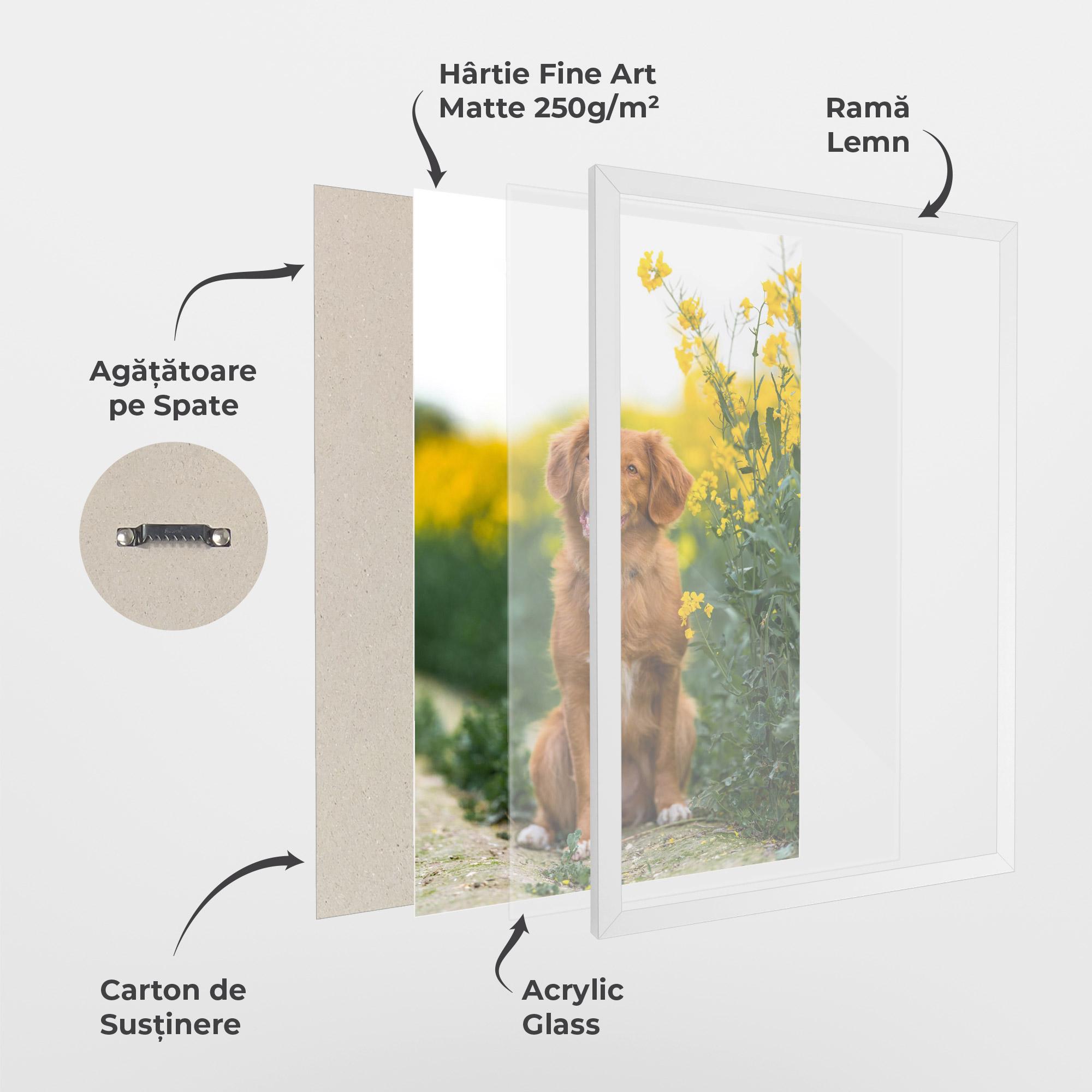 Poster Înrămat Dog Yellow Flowers mockup 1