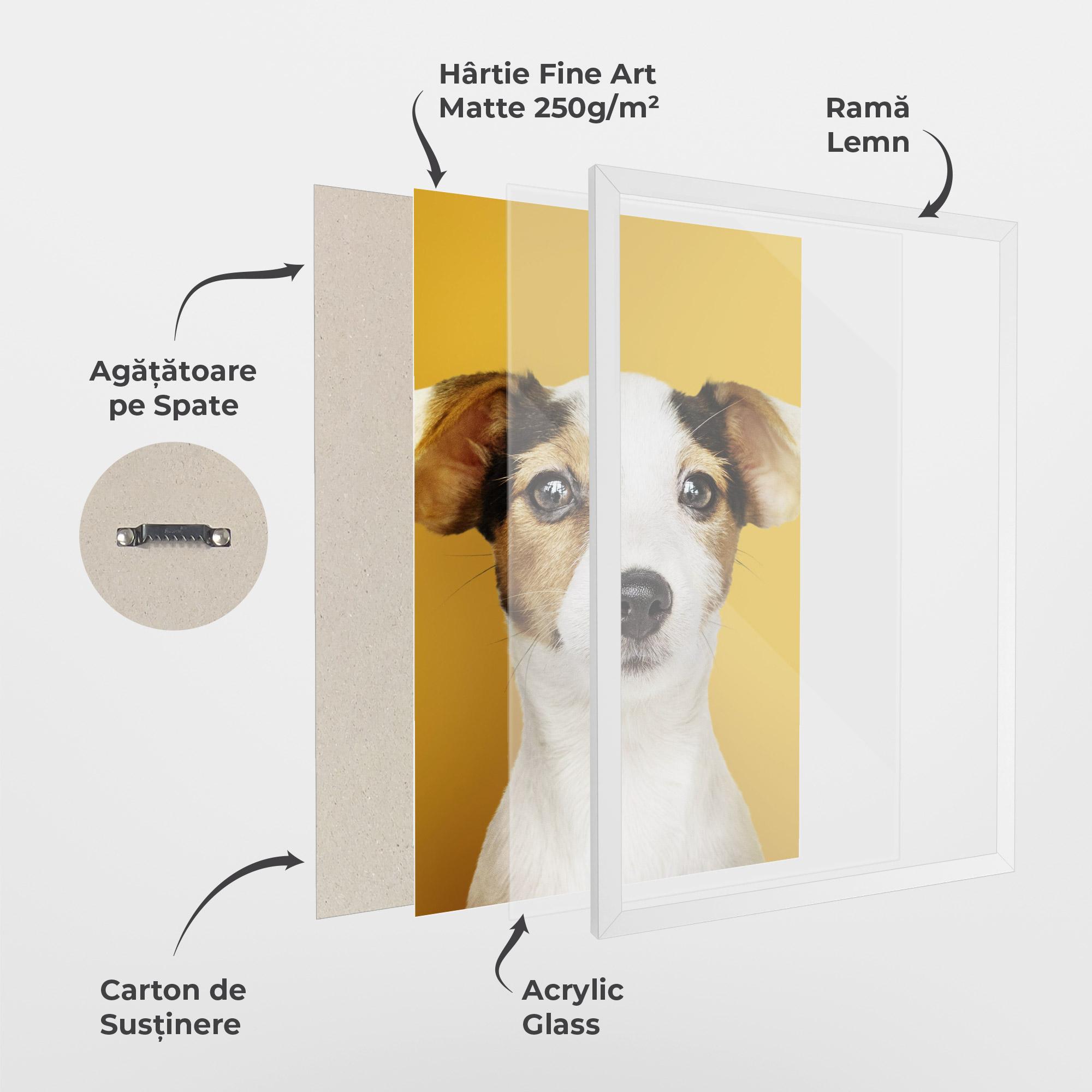 Poster Înrămat Puppy On Yellow mockup 1