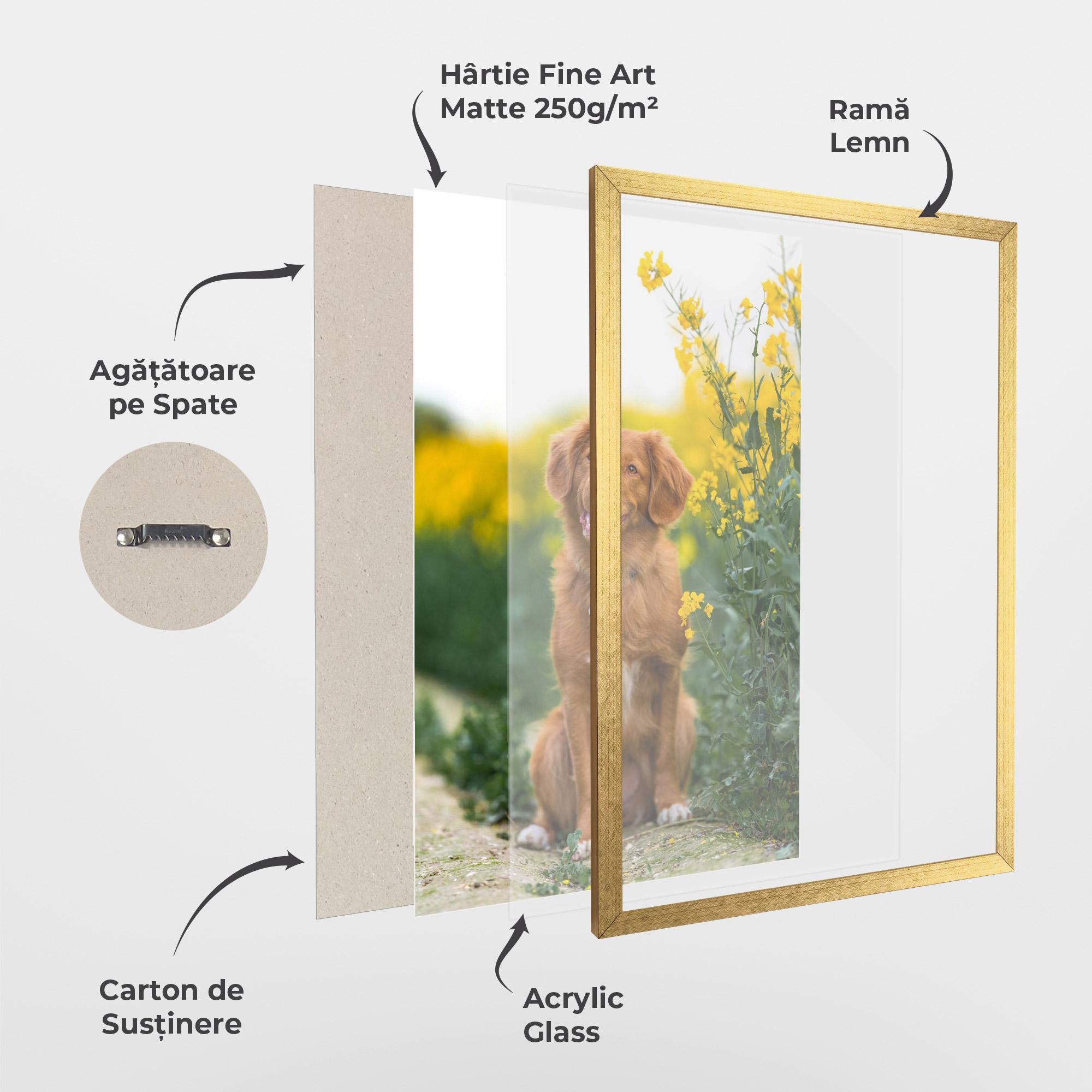 Poster Înrămat Dog Yellow Flowers mockup 1