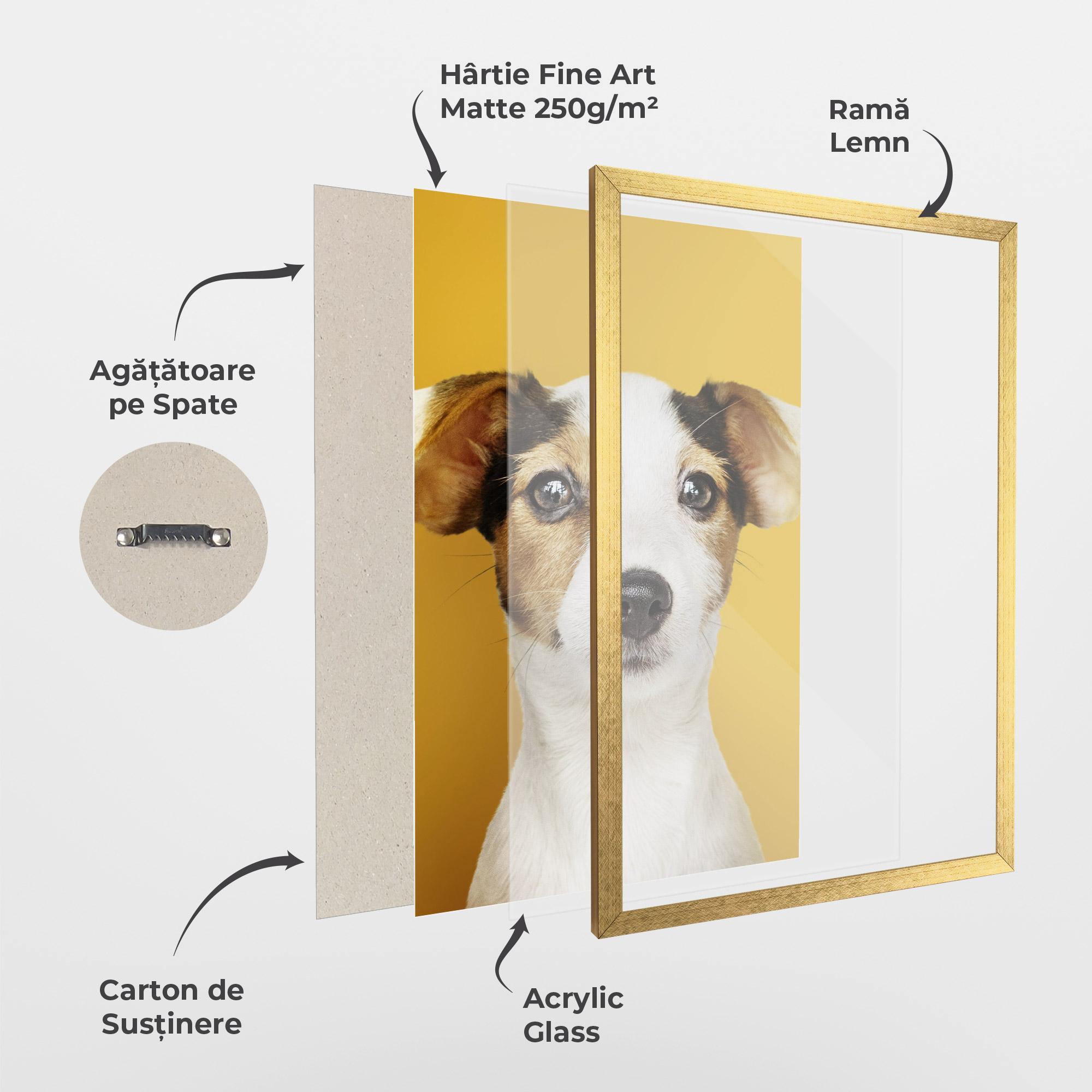 Poster Înrămat Puppy On Yellow mockup 1