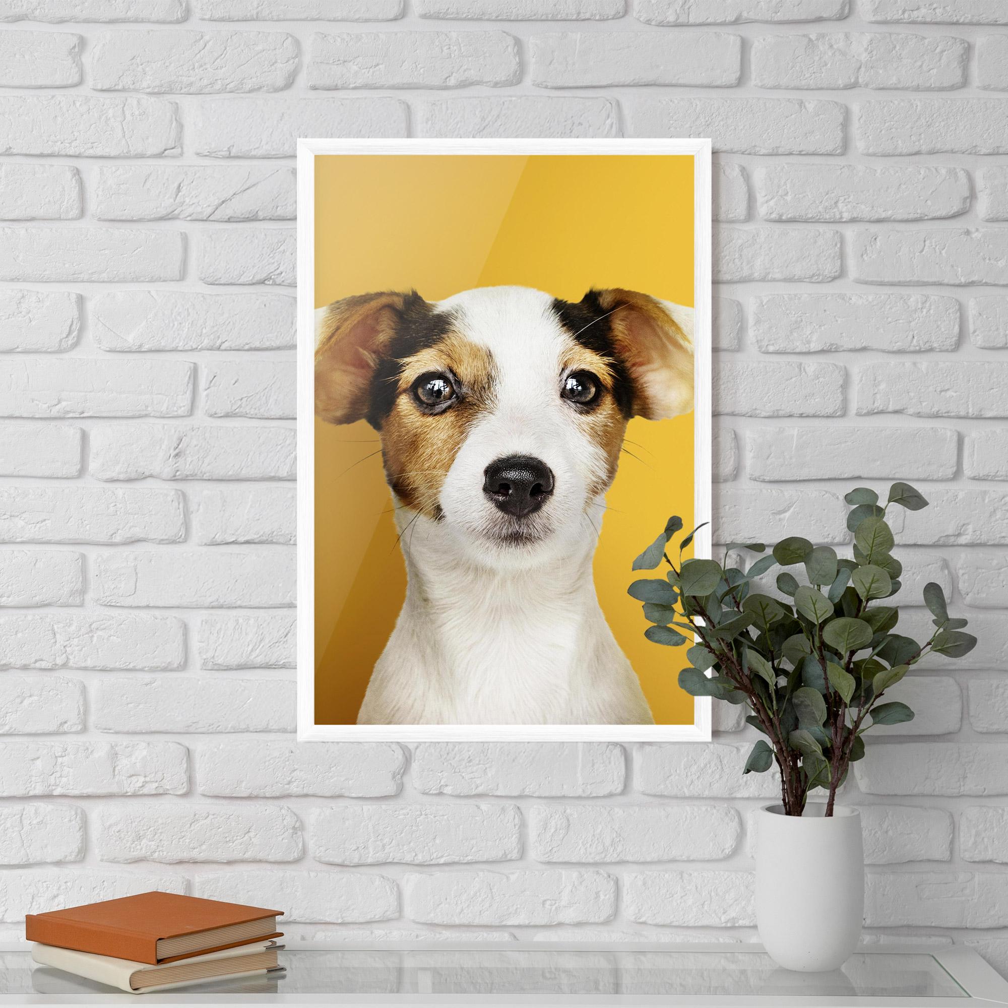 Poster Înrămat Puppy On Yellow mockup 5