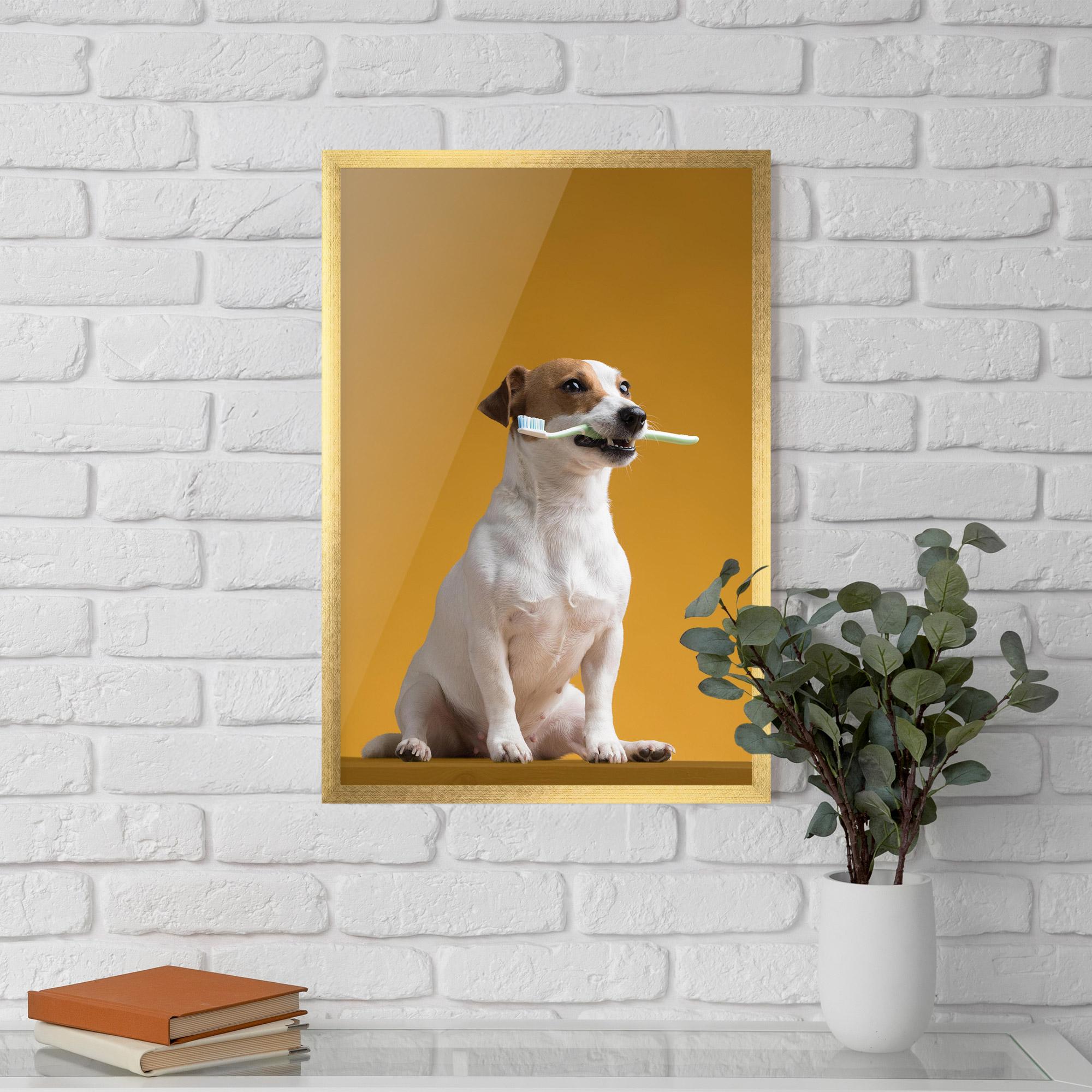 Poster Înrămat Toothbrush Dog mockup 5