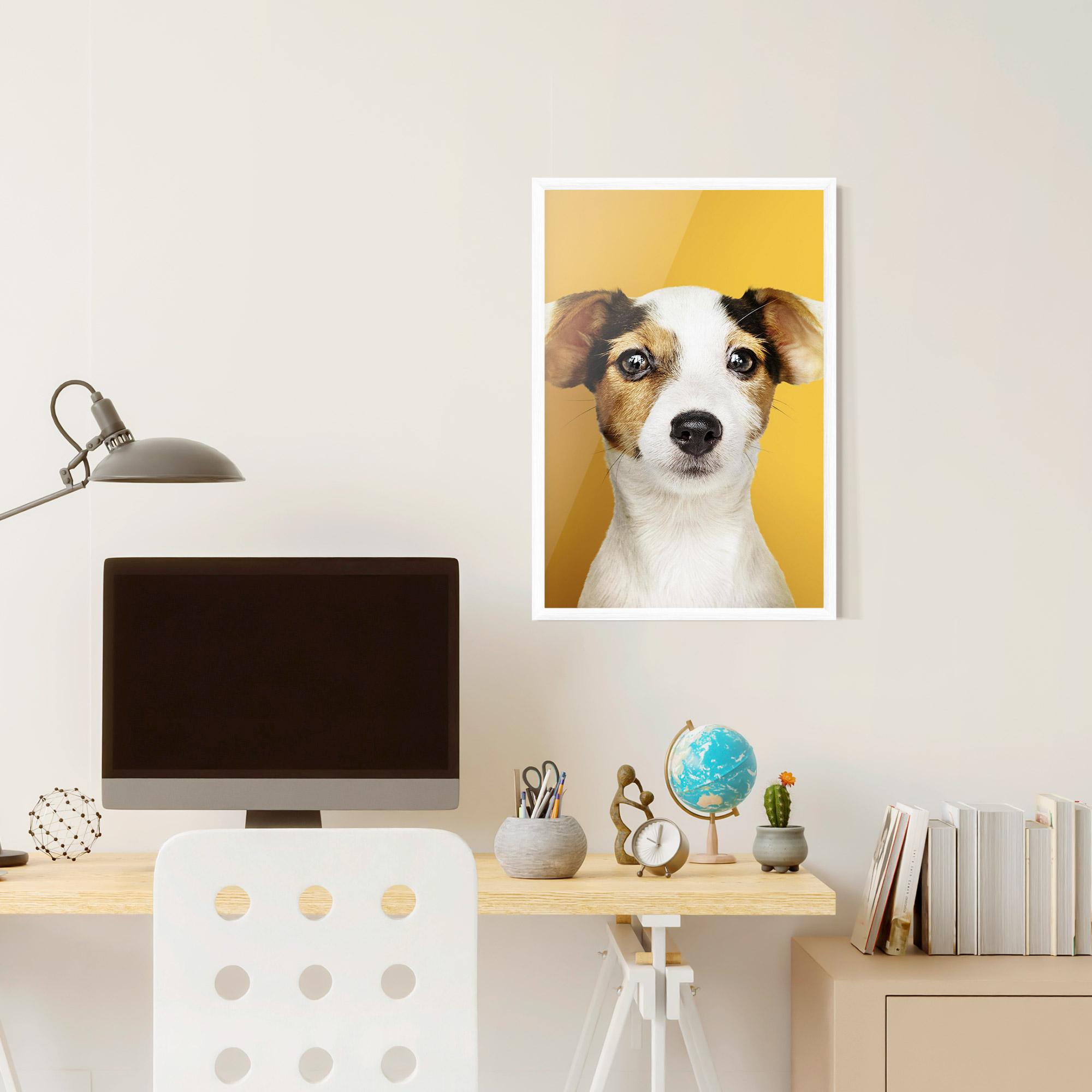 Poster Înrămat Puppy On Yellow mockup 6