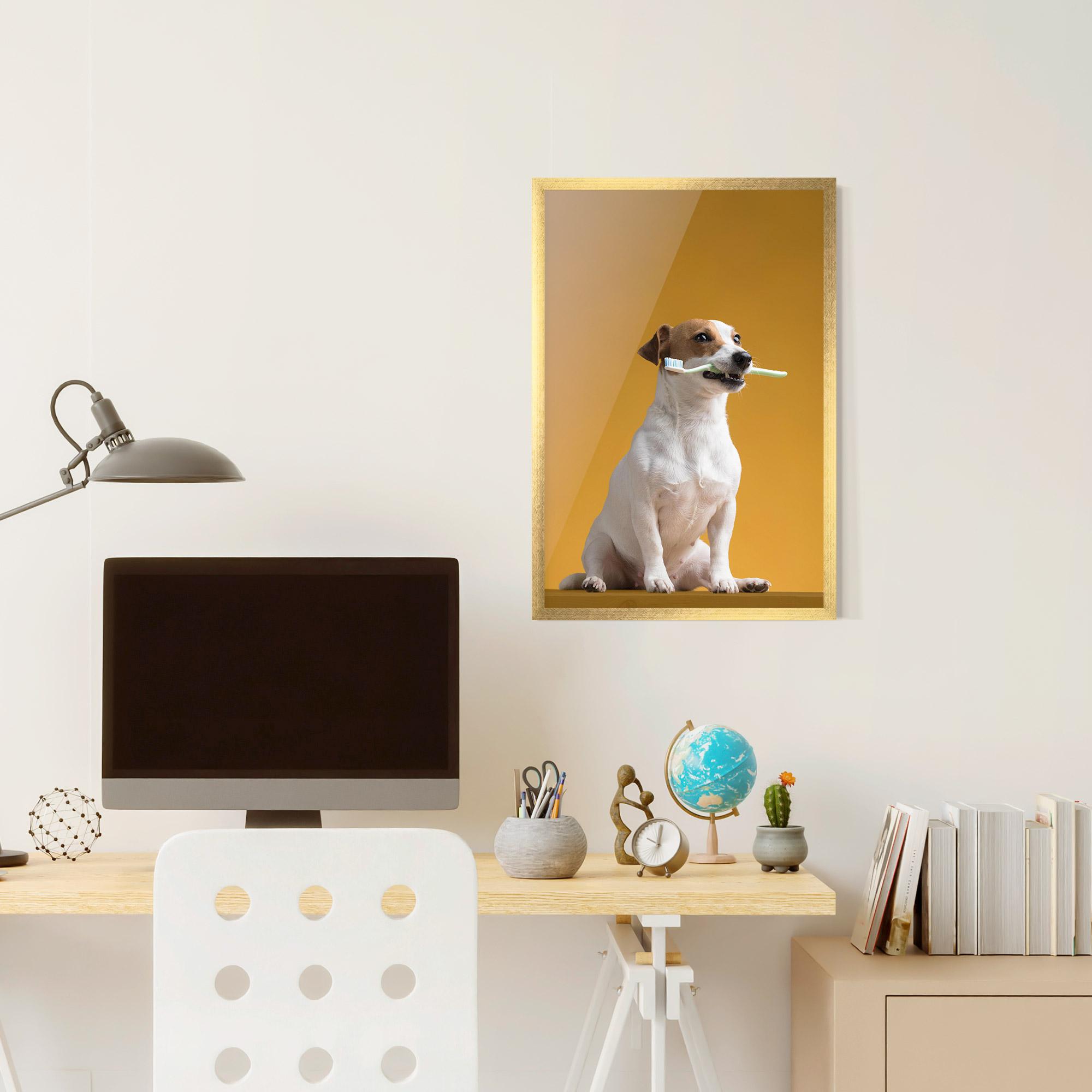 Poster Înrămat Toothbrush Dog mockup 6