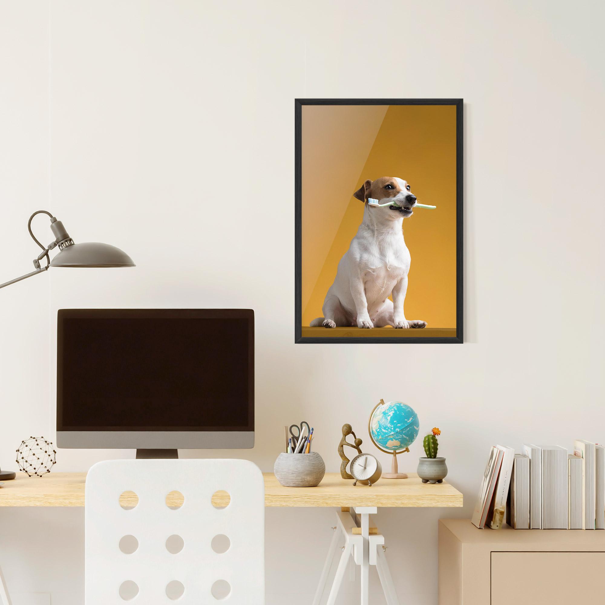 Poster Înrămat Toothbrush Dog mockup 6