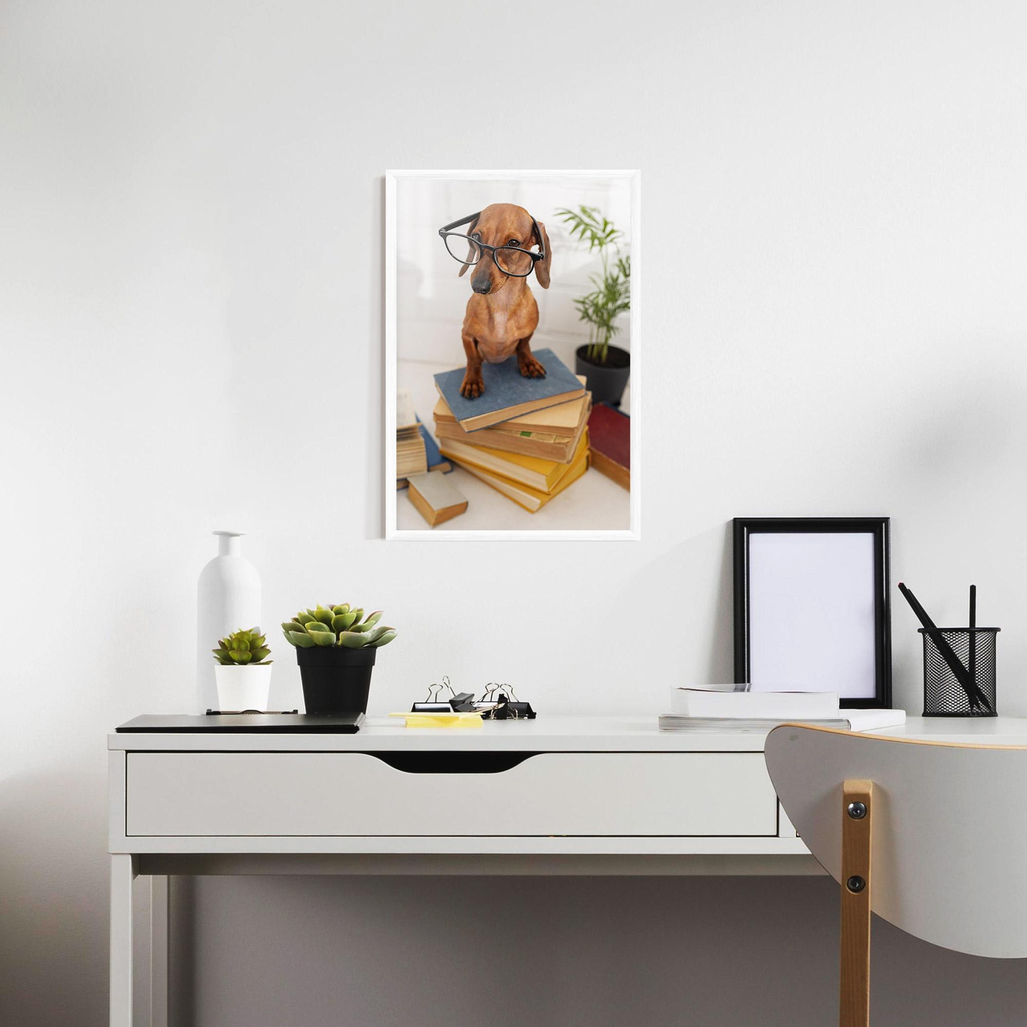 Poster Înrămat Books Cute Dog mockup 7