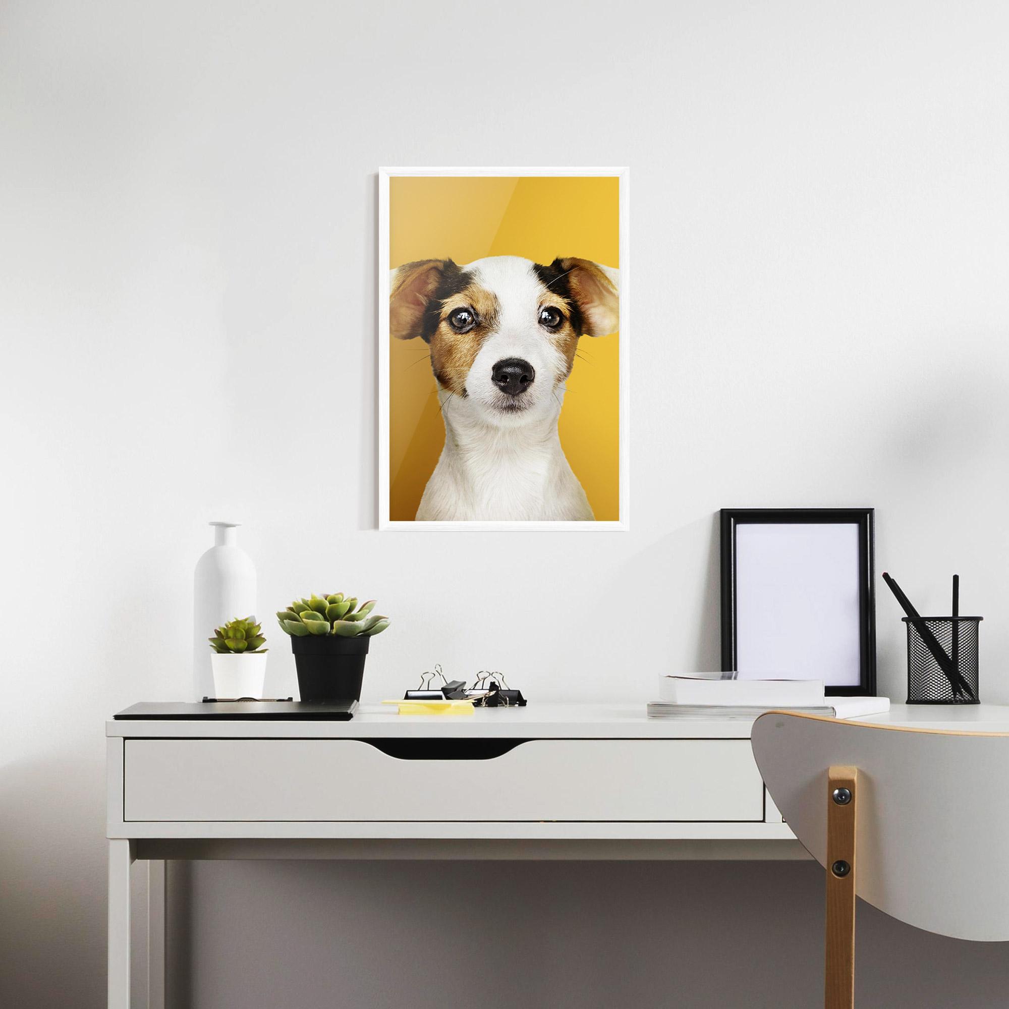 Poster Înrămat Puppy On Yellow mockup 7