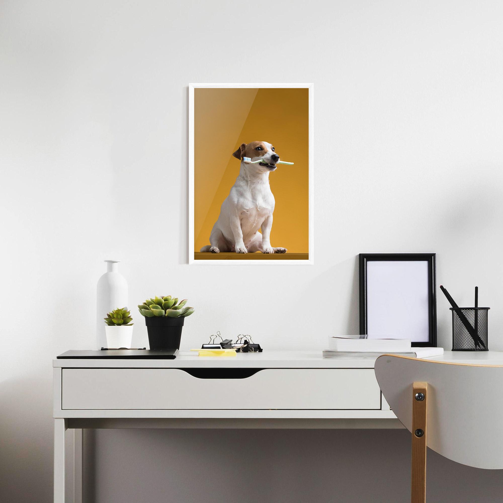 Poster Înrămat Toothbrush Dog mockup 7