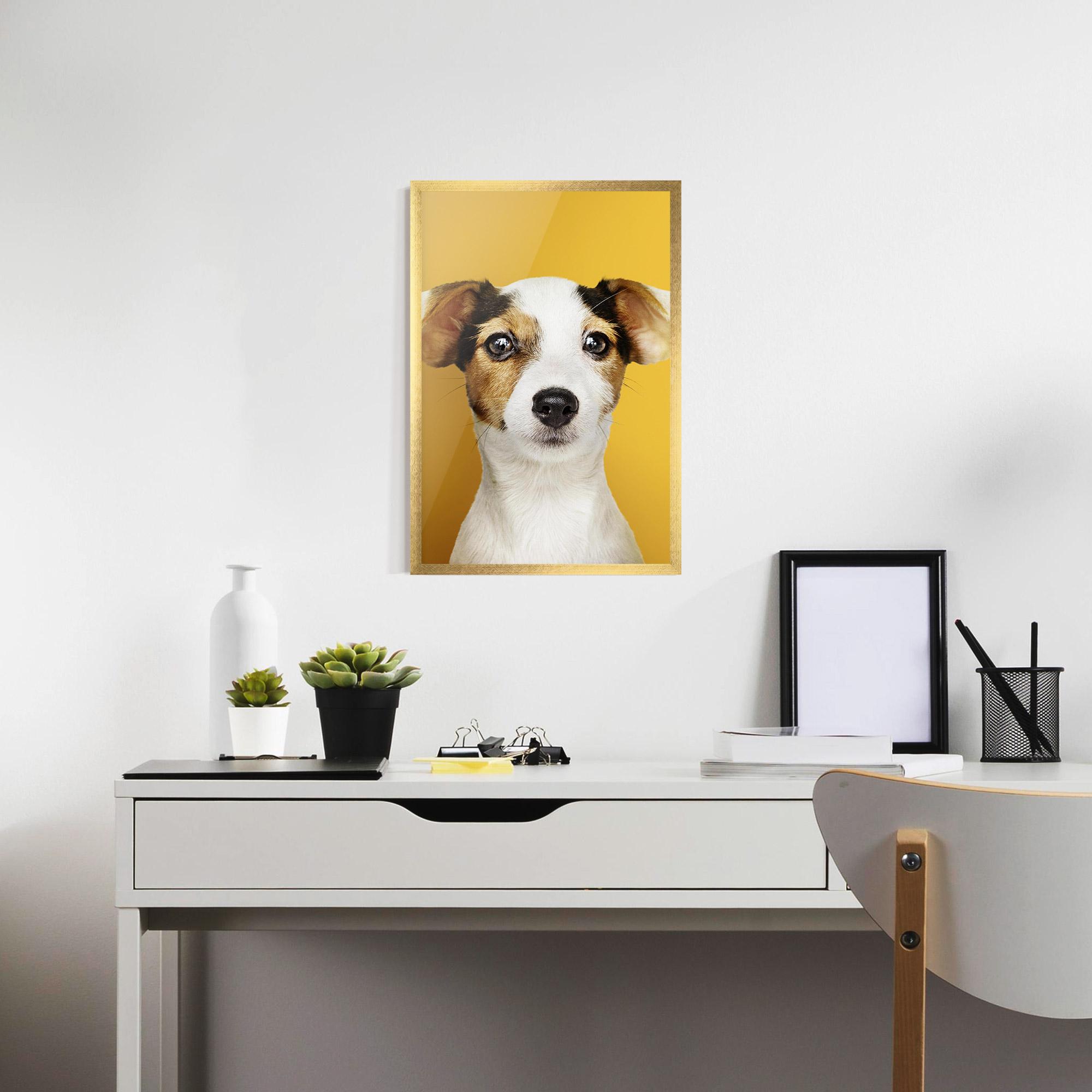 Poster Înrămat Puppy On Yellow mockup 7