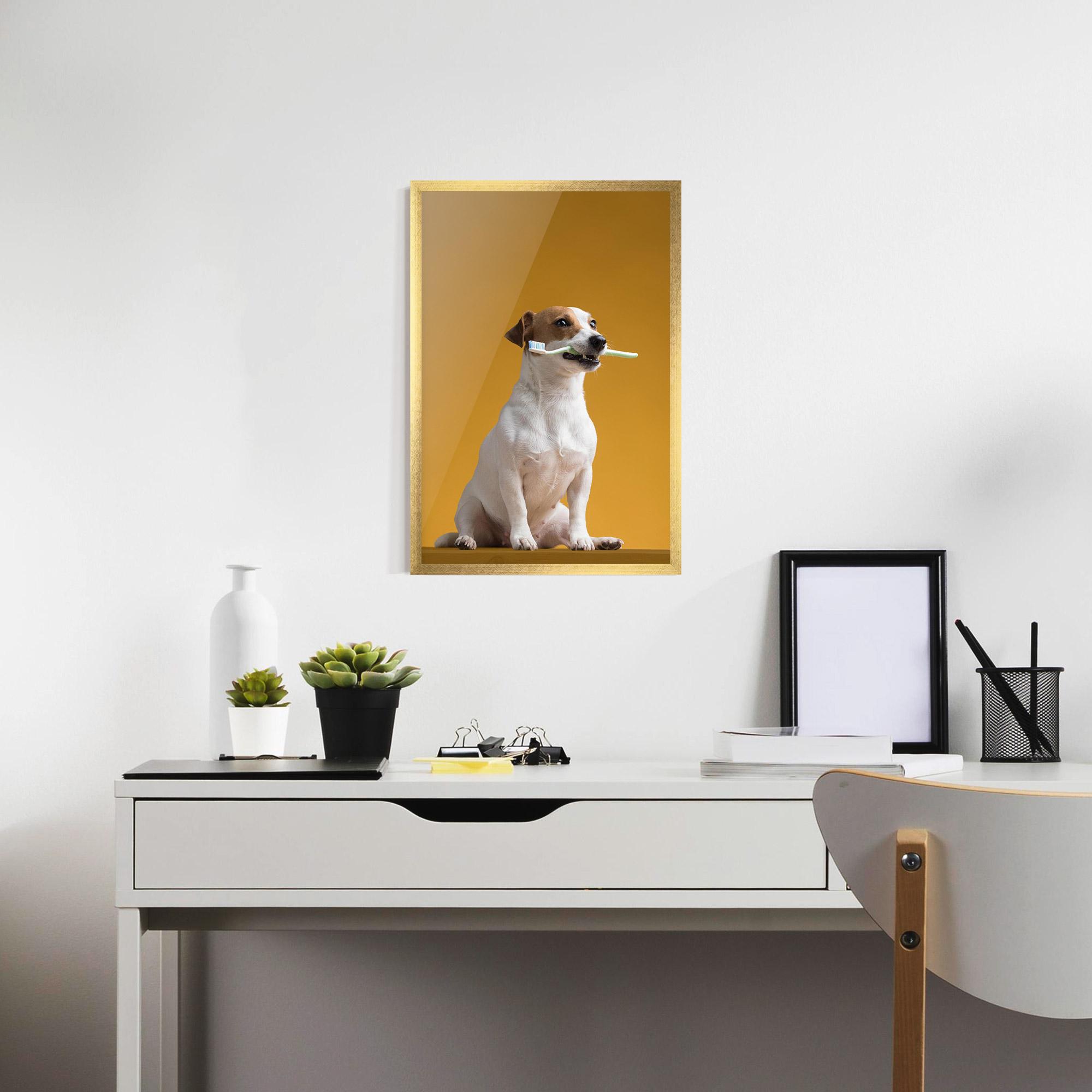 Poster Înrămat Toothbrush Dog mockup 7
