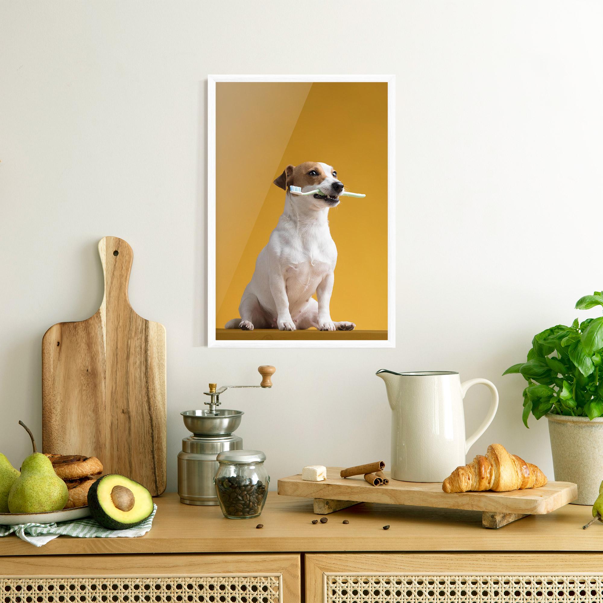 Poster Înrămat Toothbrush Dog mockup 8