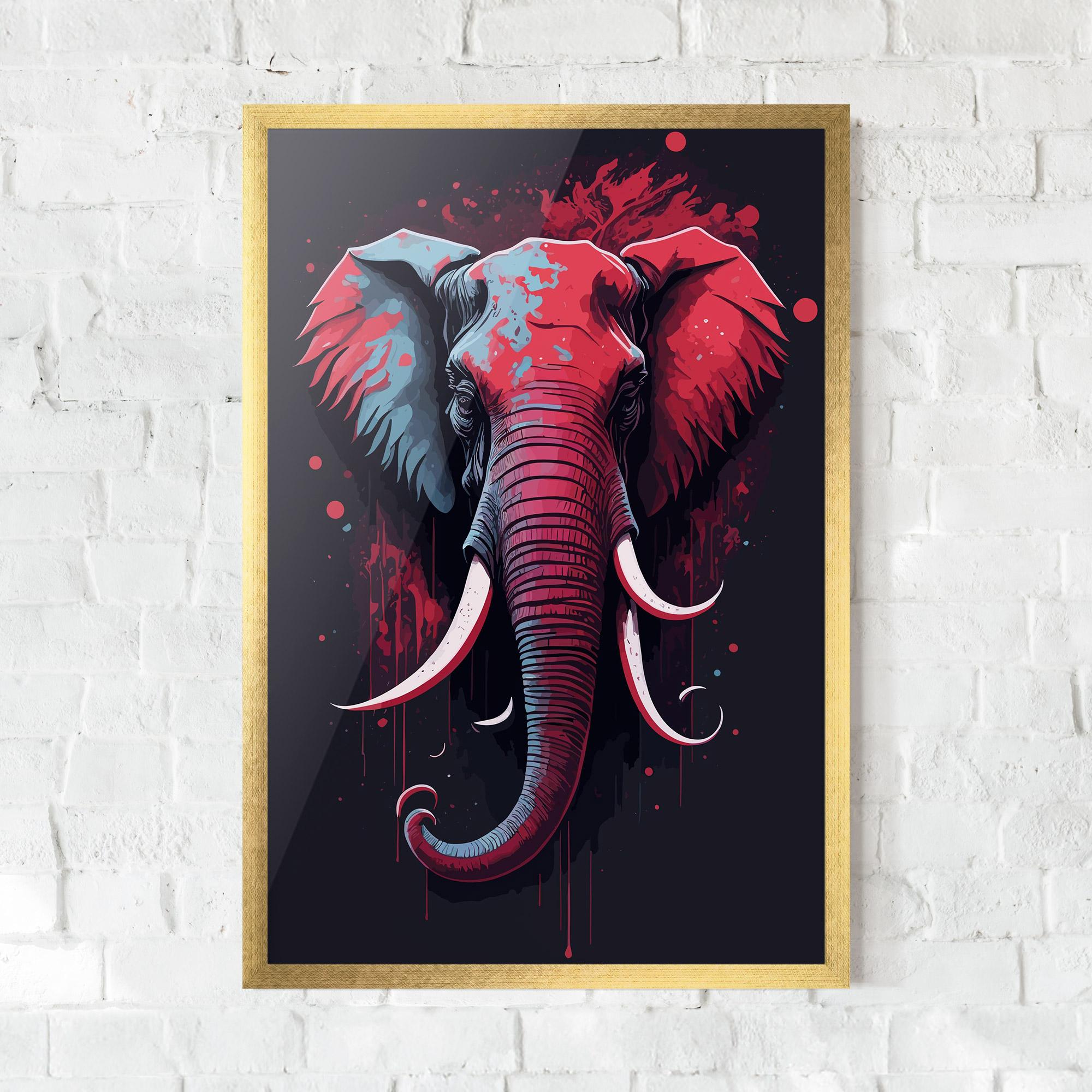 Poster Înrămat Red Blue Elephant mockup 0