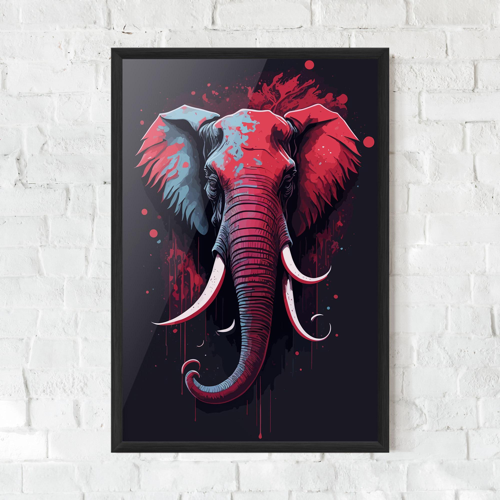 Poster Înrămat Red Blue Elephant mockup 0