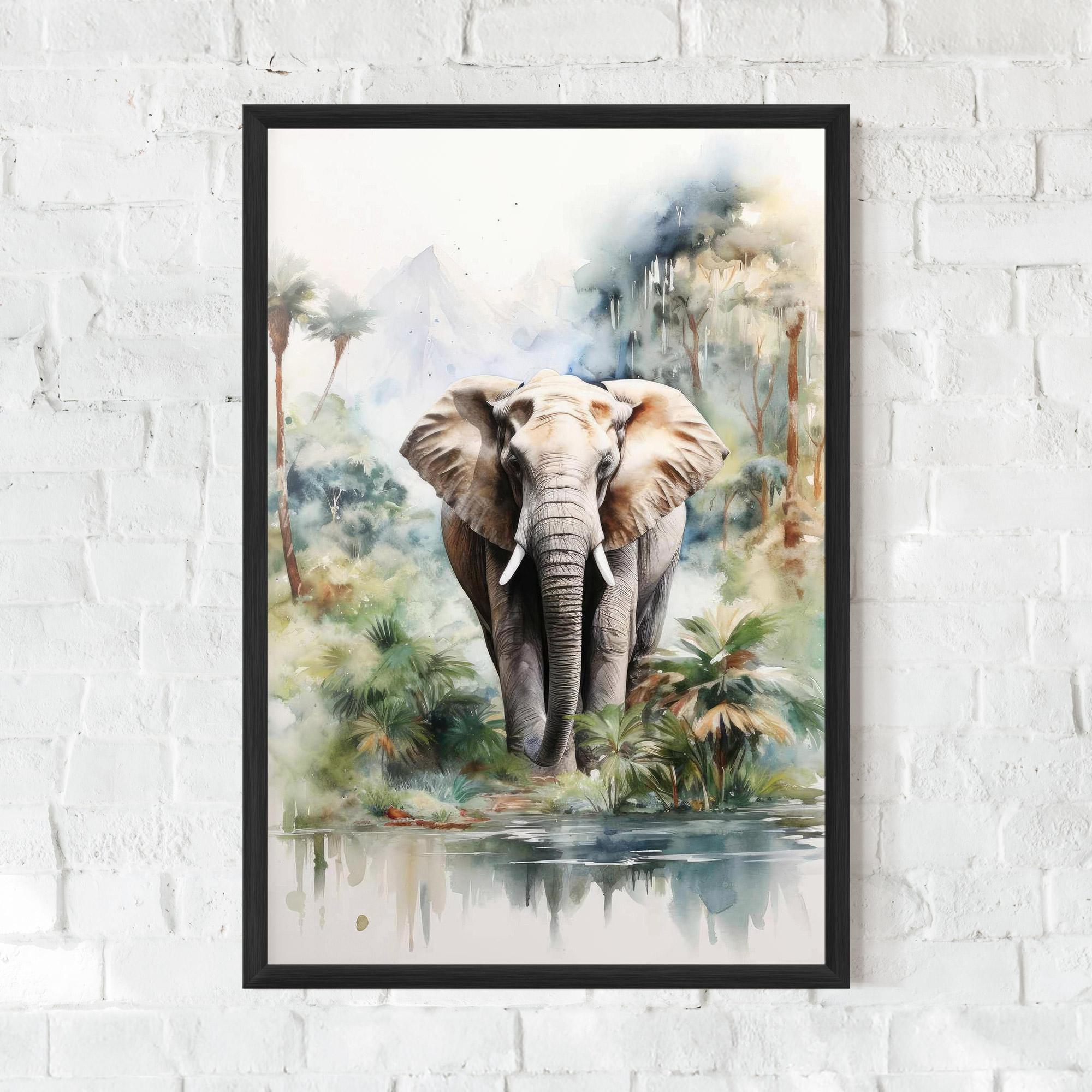 Poster Înrămat Wild Watercolor Elephant mockup 0