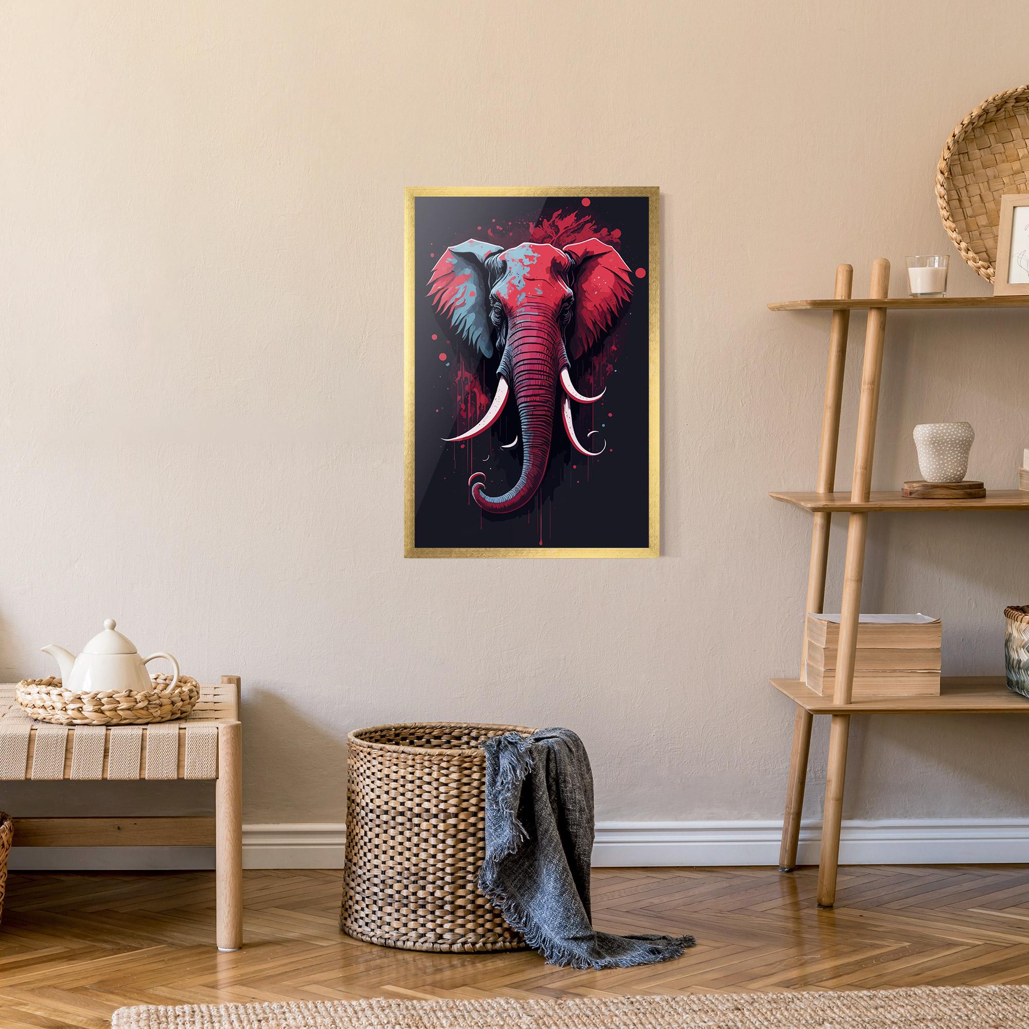 Poster Înrămat Red Blue Elephant mockup 9