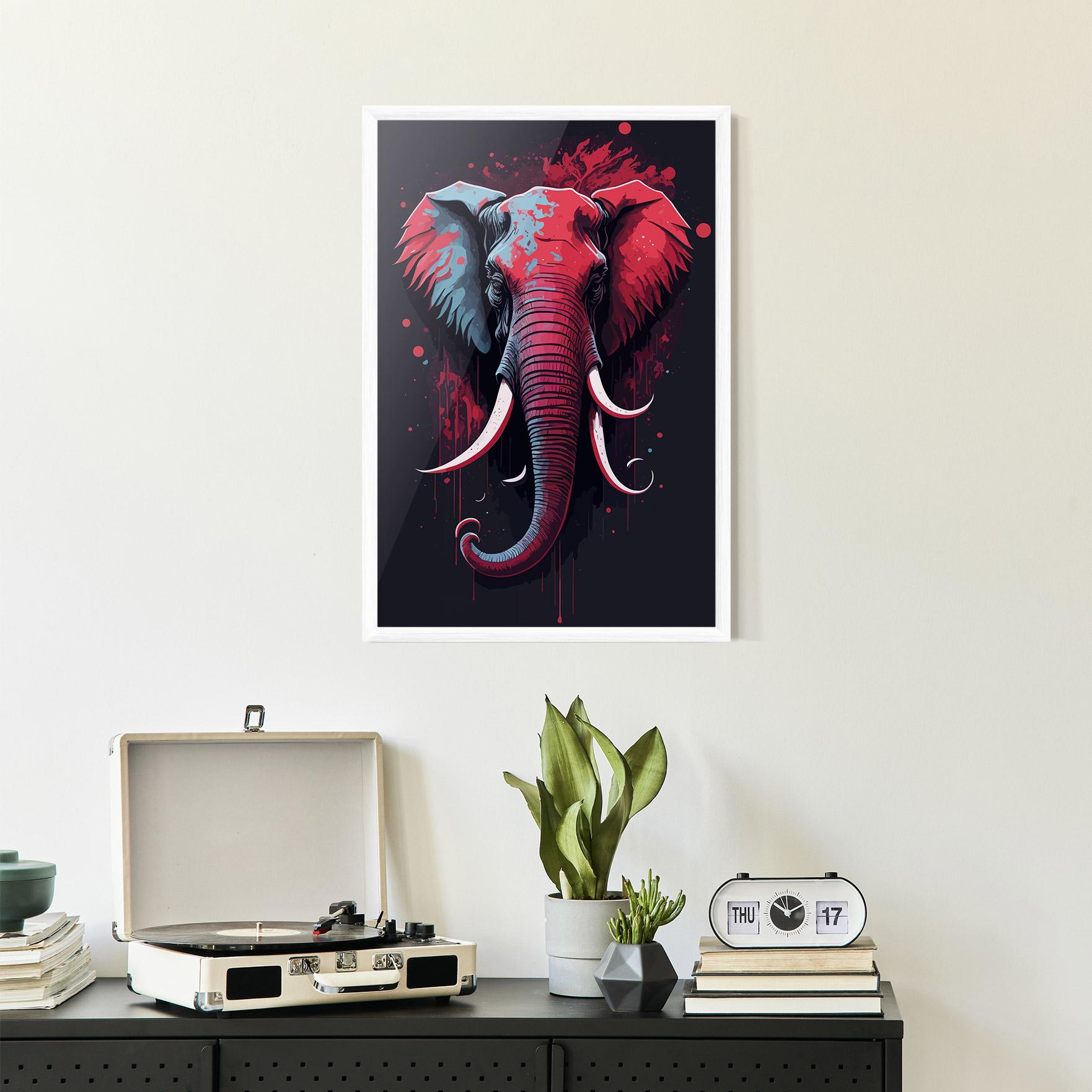 Poster Înrămat Red Blue Elephant mockup 2