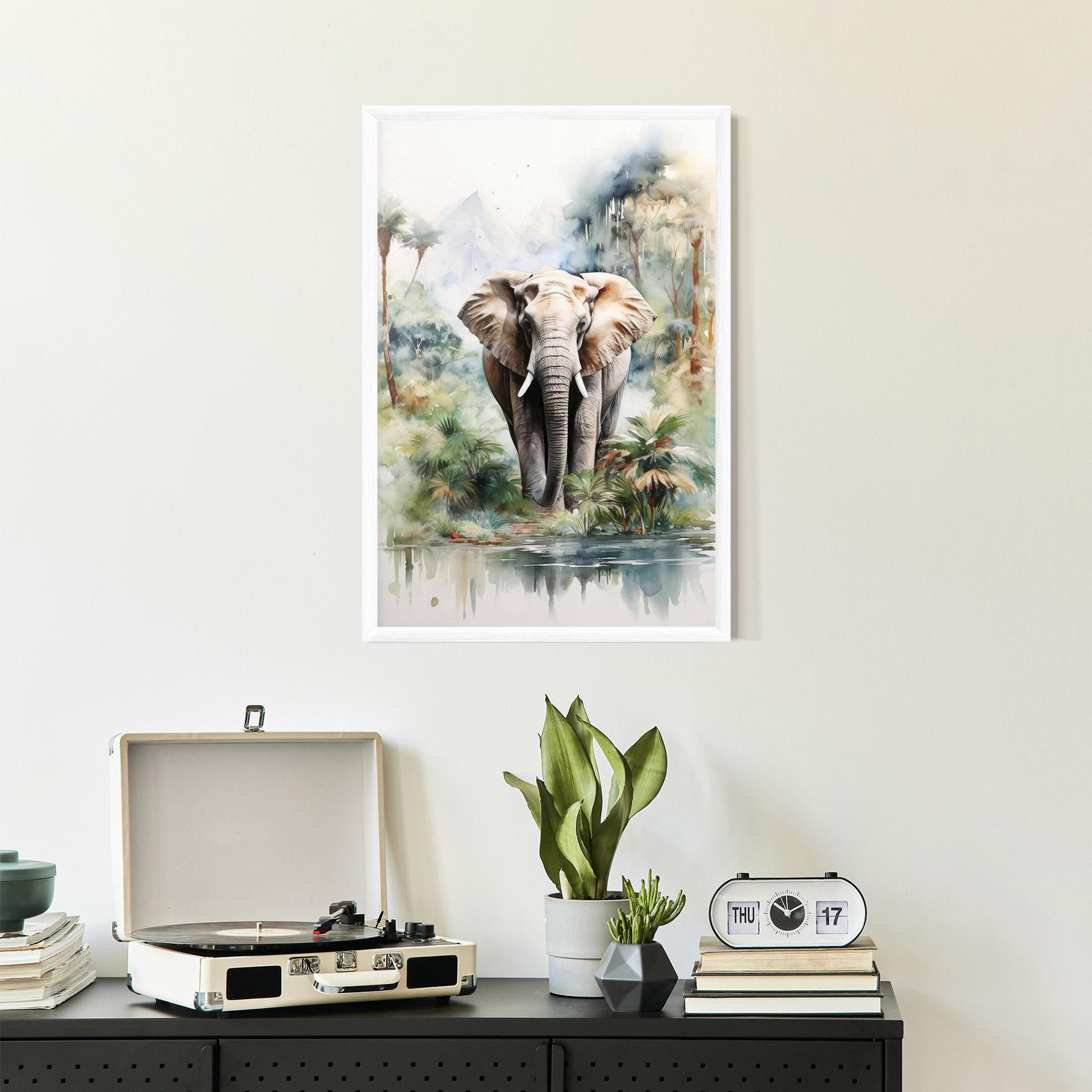 Poster Înrămat Wild Watercolor Elephant mockup 2