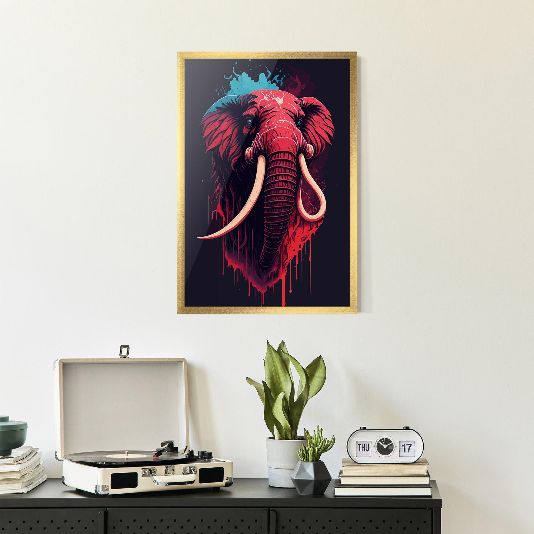 Poster Înrămat Blue Red Elephant mockup 2