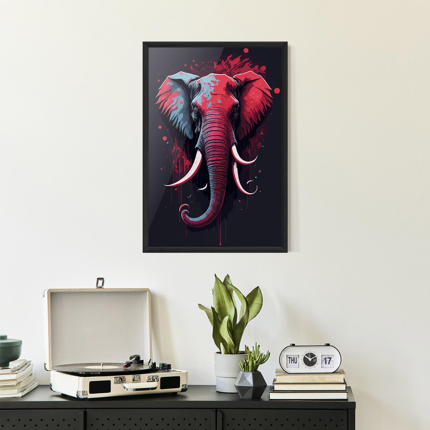 Poster Înrămat Red Blue Elephant mockup 2