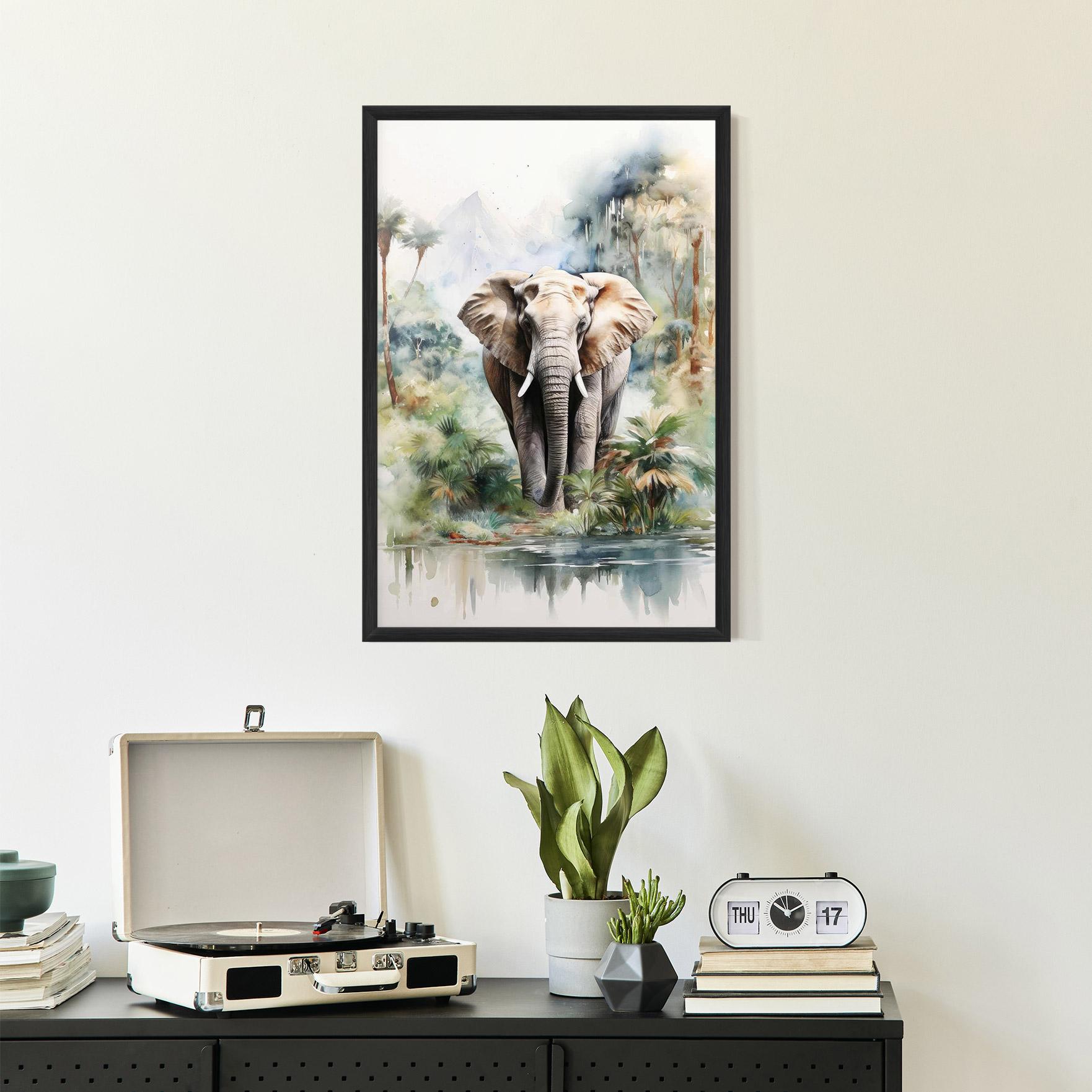 Poster Înrămat Wild Watercolor Elephant mockup 2
