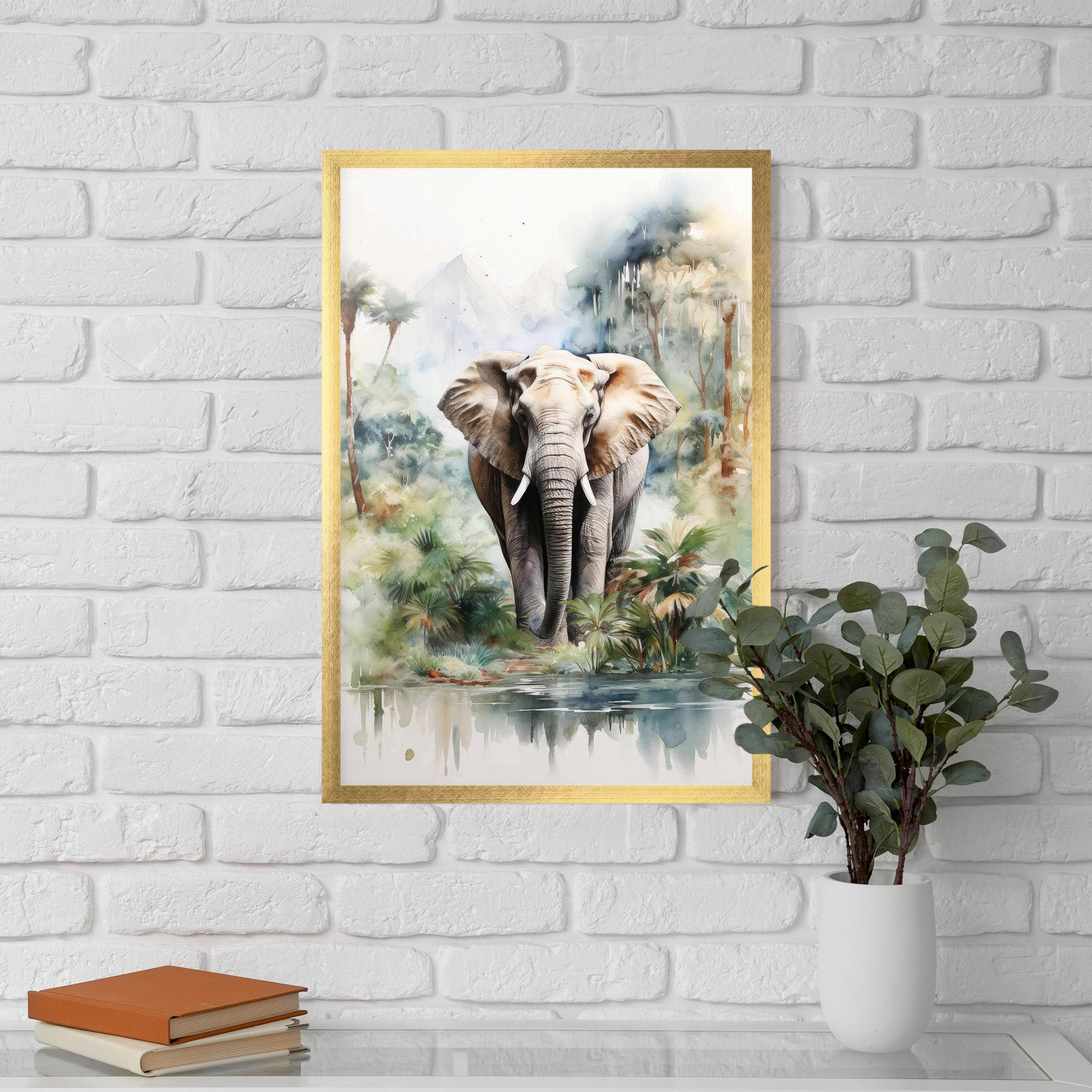 Poster Înrămat Wild Watercolor Elephant mockup 5