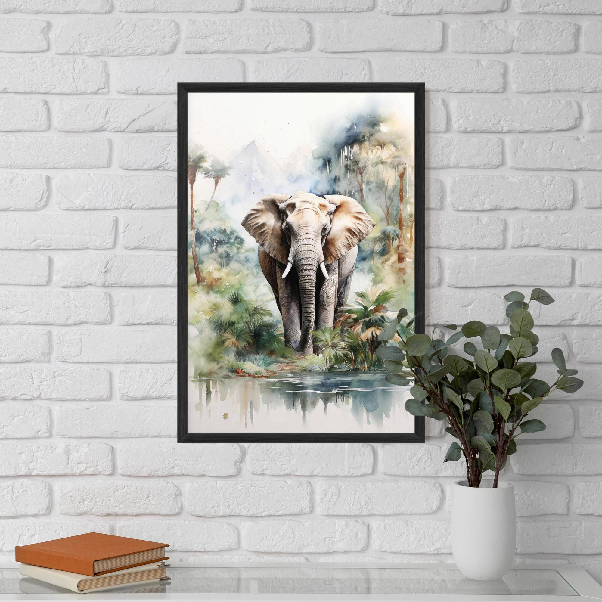 Poster Înrămat Wild Watercolor Elephant mockup 5