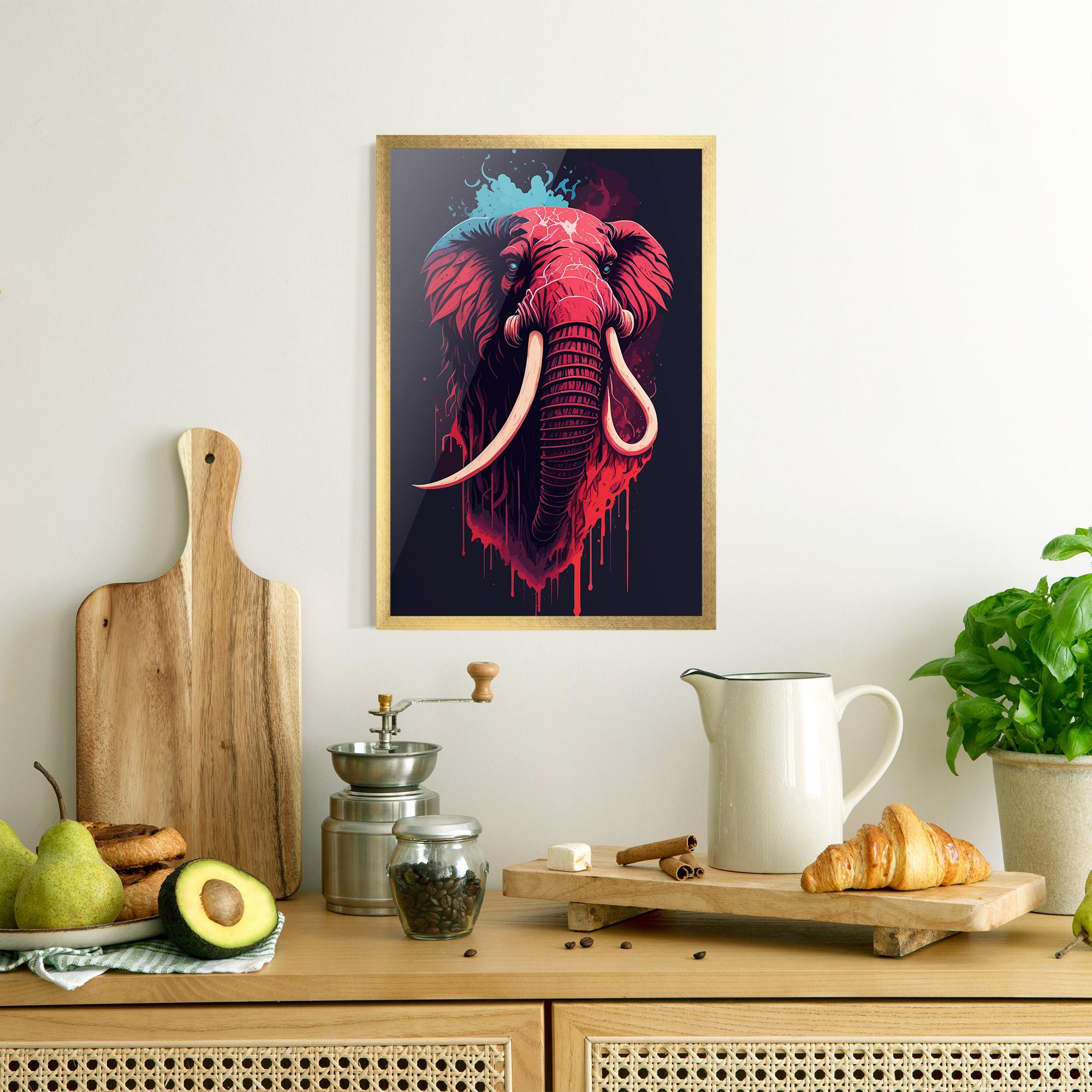 Poster Înrămat Blue Red Elephant mockup 8