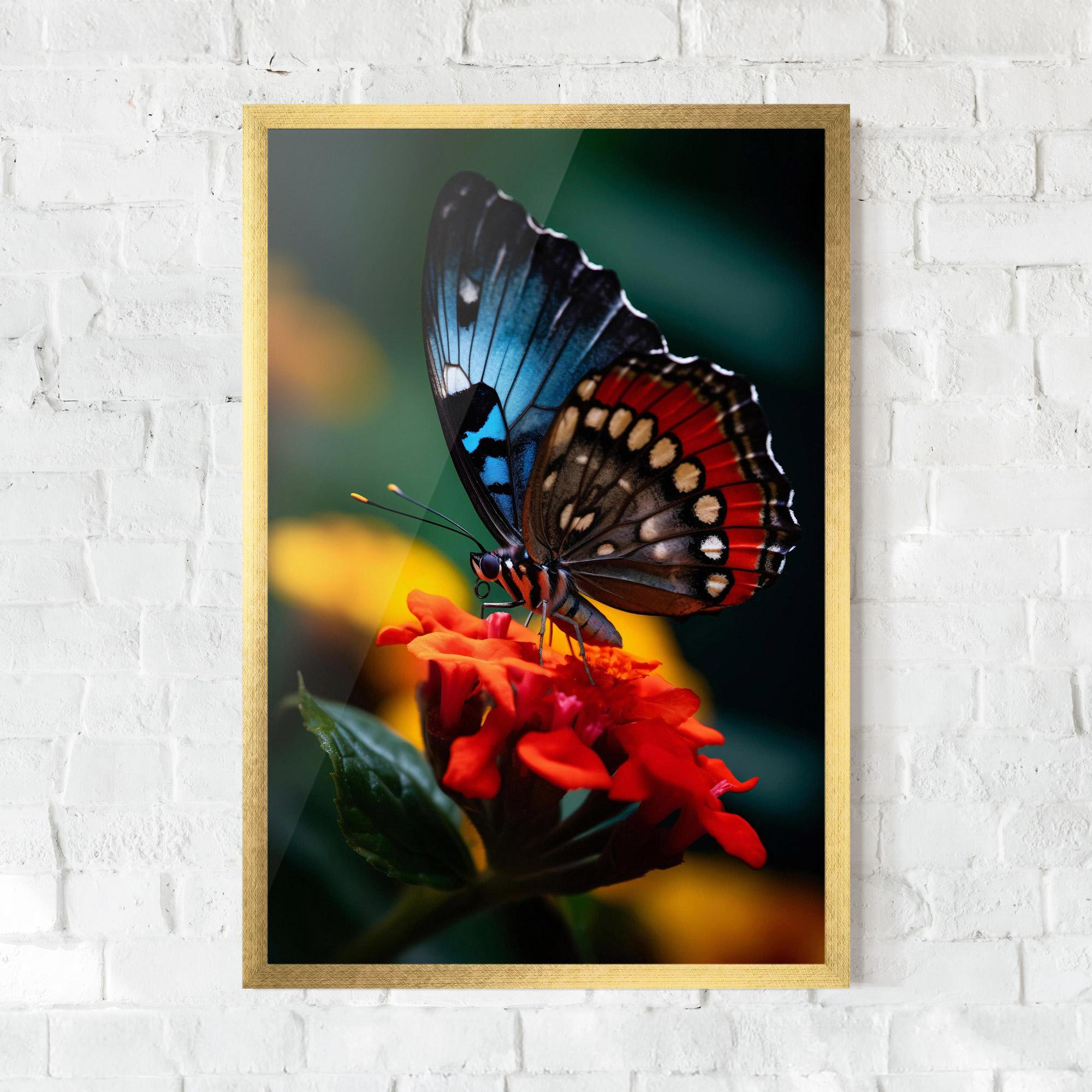 Poster Înrămat Blue Red Butterfly mockup 0